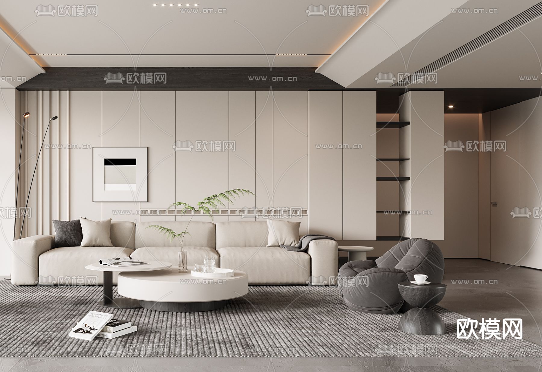 现代客厅3d模型下载（渲染图3）
