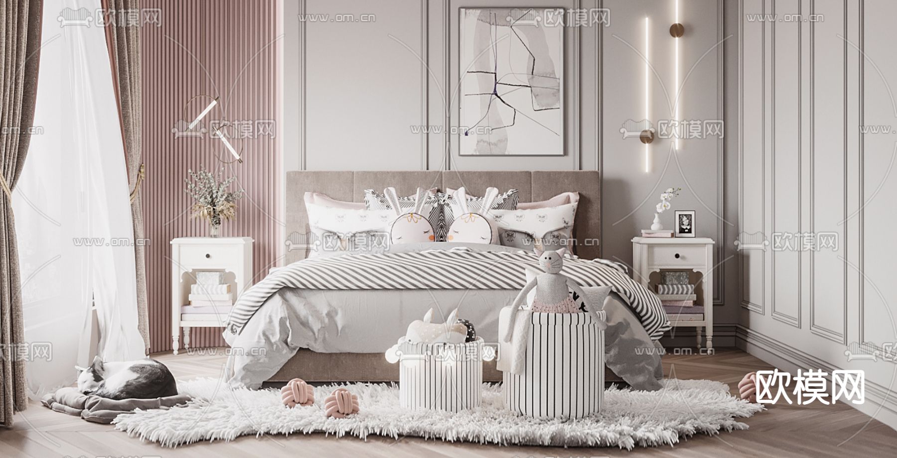 法式儿童房 女孩房 小孩房3d模型下载（渲染图3）