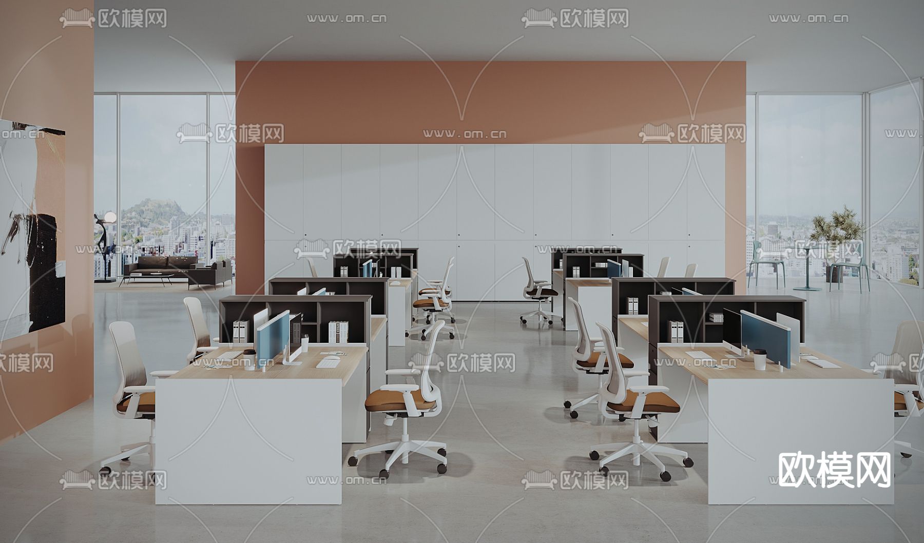 敞开式办公区 办公室3d模型下载_ID13040629_3dmax免费模型-欧模网