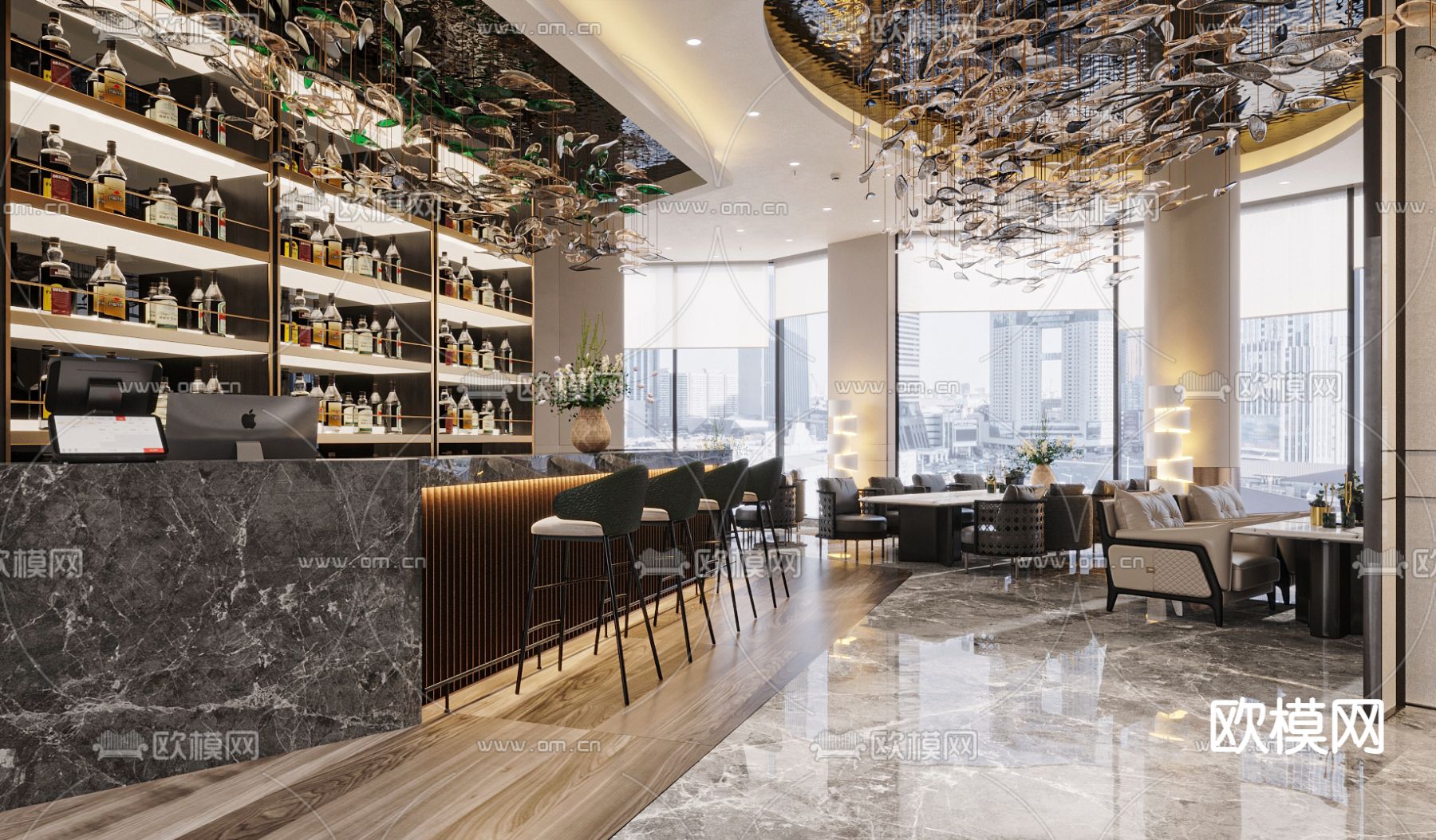 酒店大堂吧 酒吧区3d模型下载