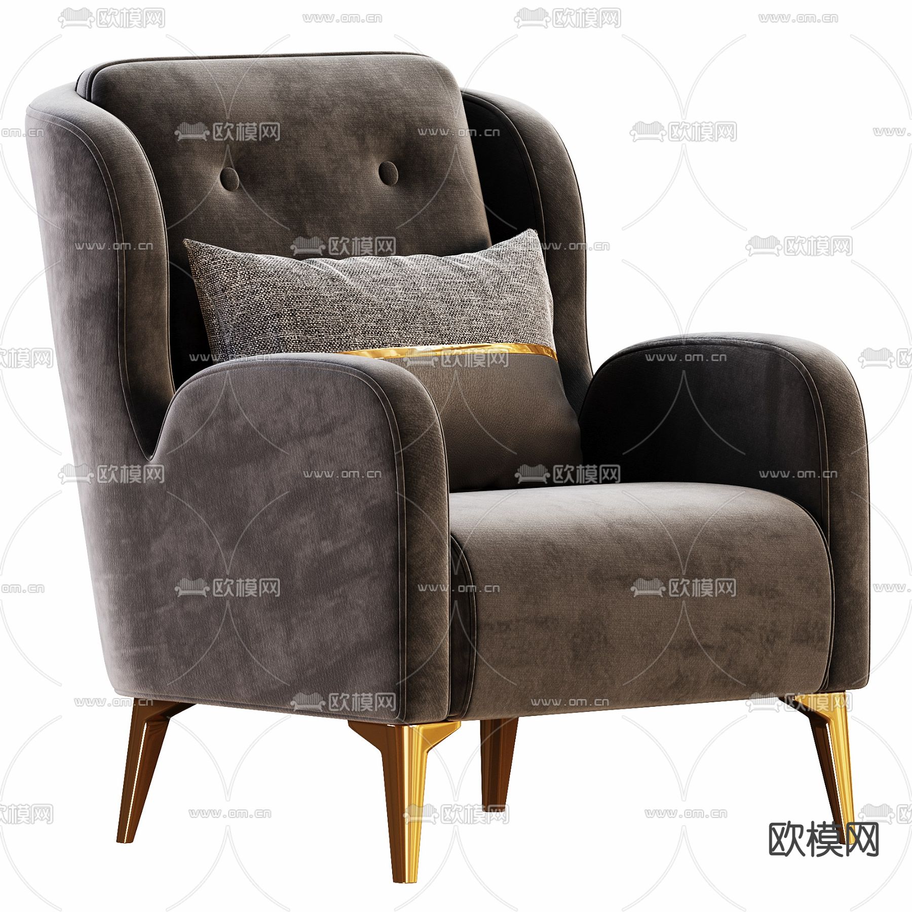 简欧单人沙发3d模型下载（渲染图1）