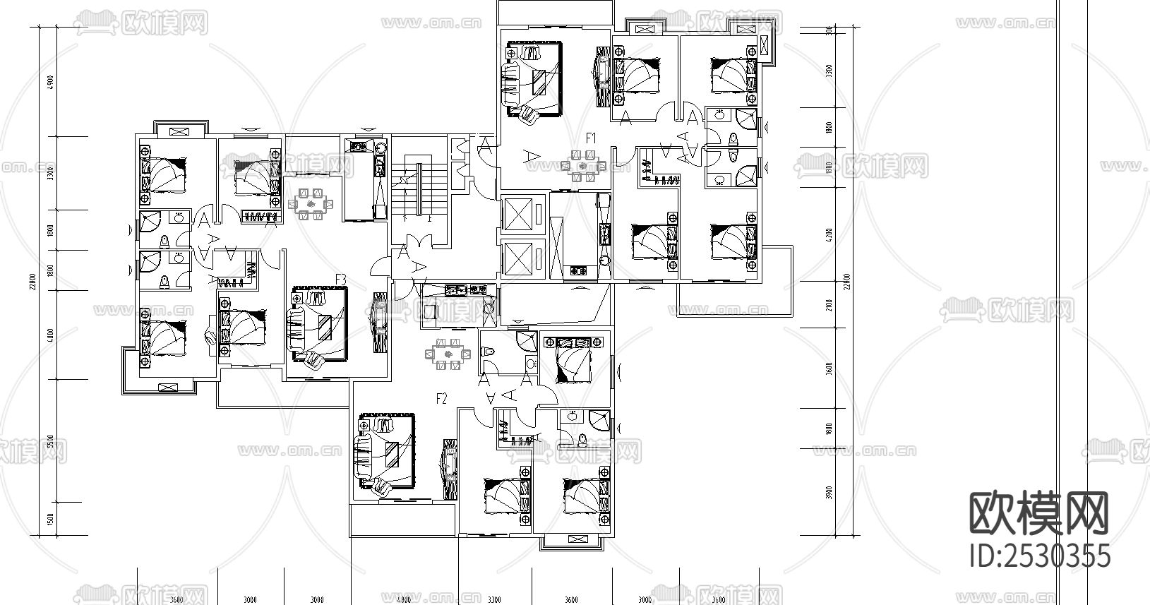 高佳苑小区户型CAD施工图下载（渲染图1）