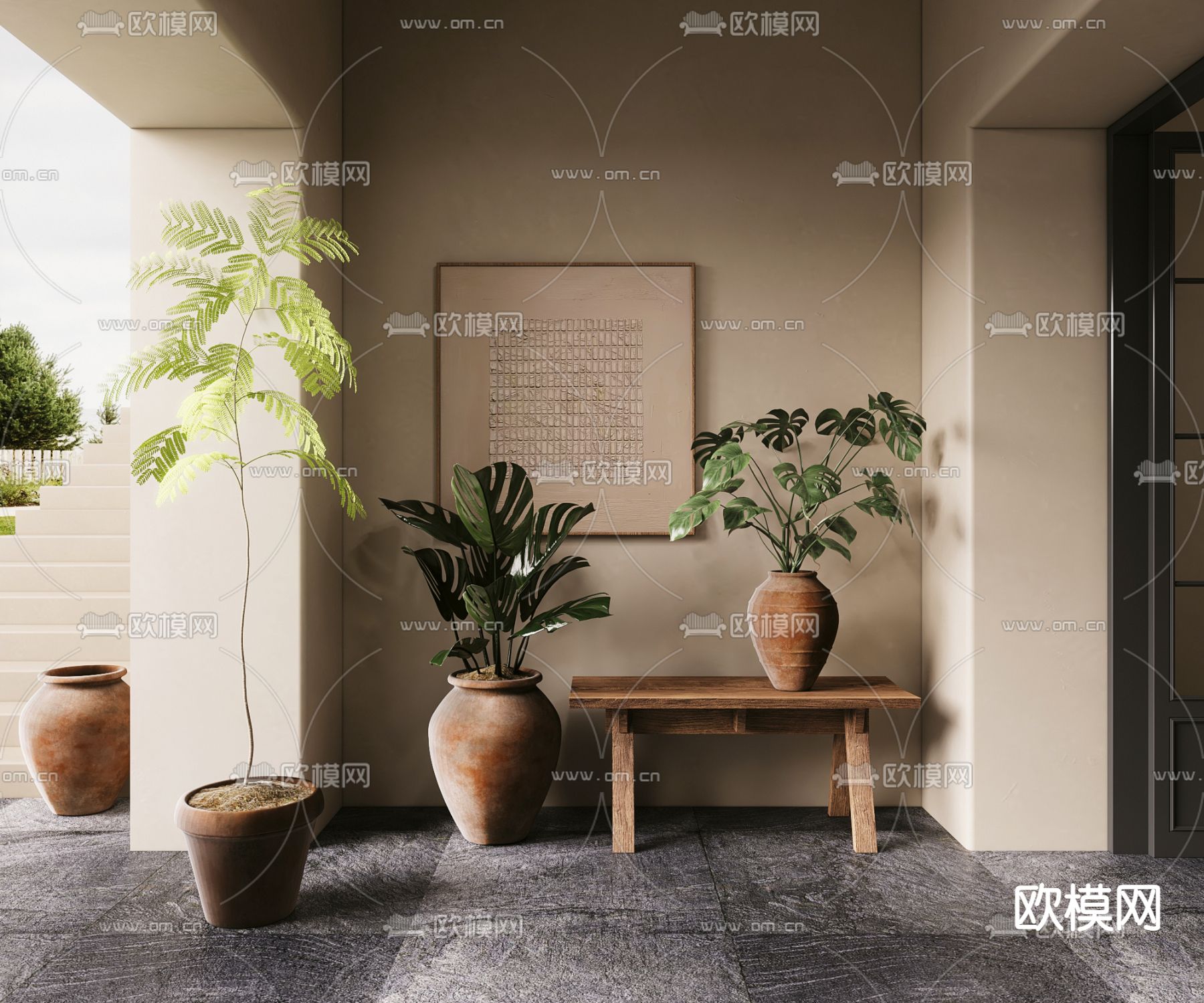 龟背竹盆栽 盆景3d模型下载