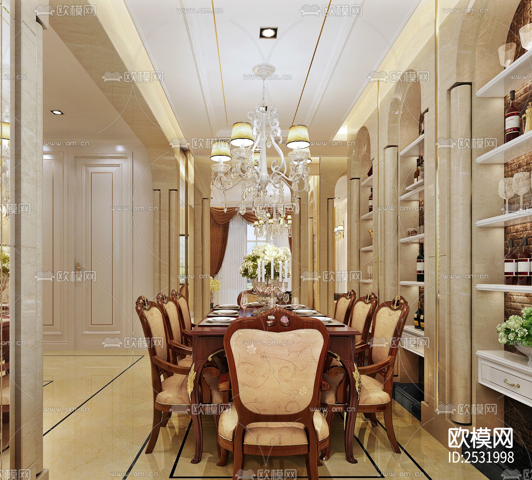 现代大平层豪宅样板间cad施工图下载（渲染图1）