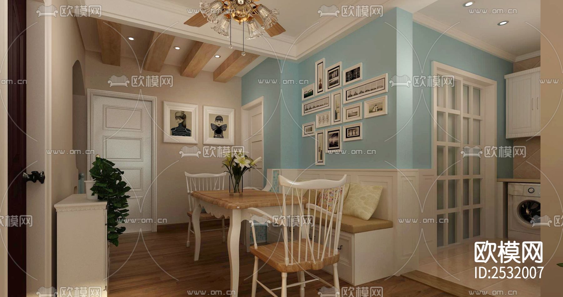 新中式大平层豪宅样板间cad施工图下载（渲染图2）