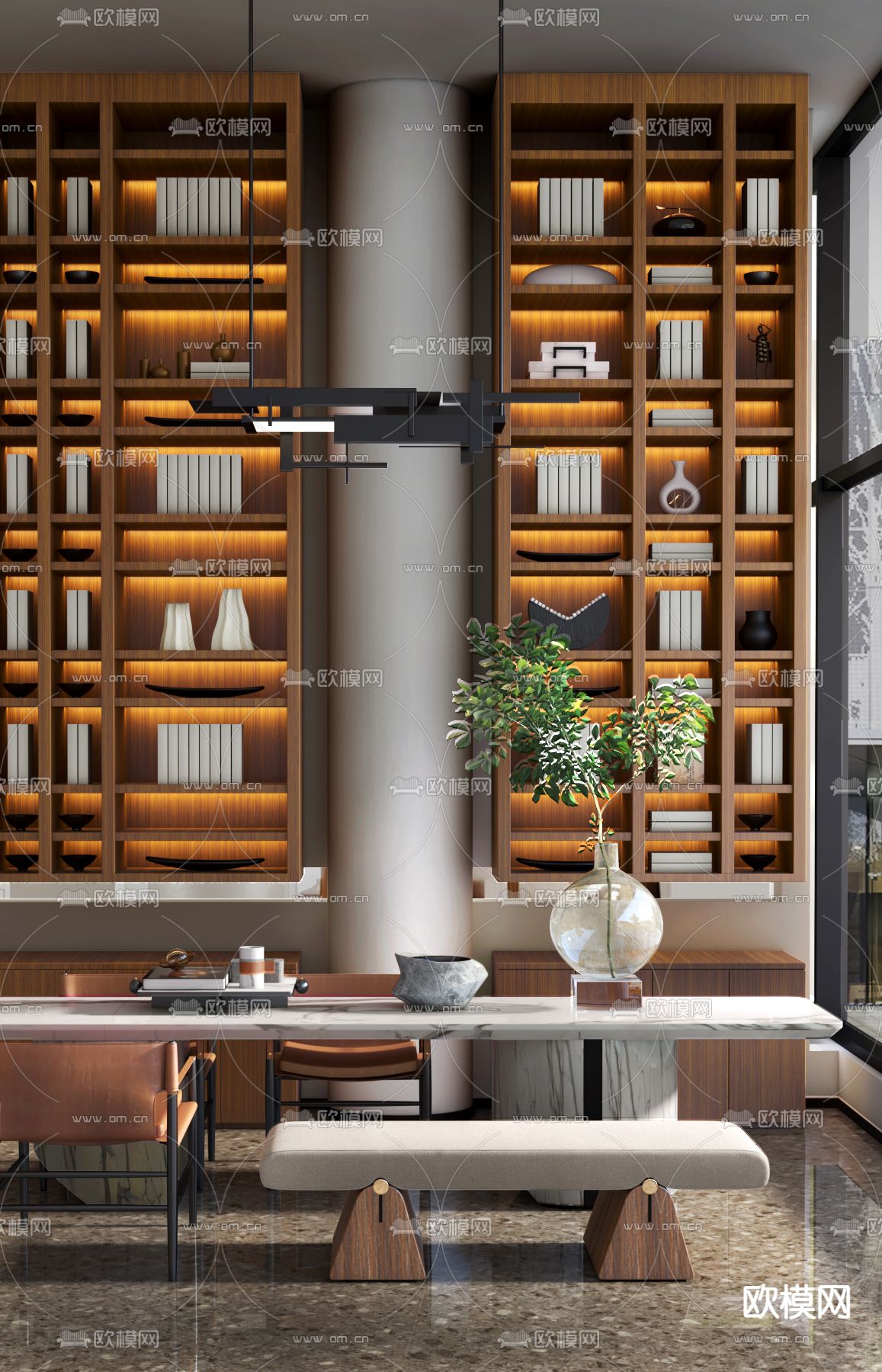 瀚笙设计 图书馆阅读区3d模型下载