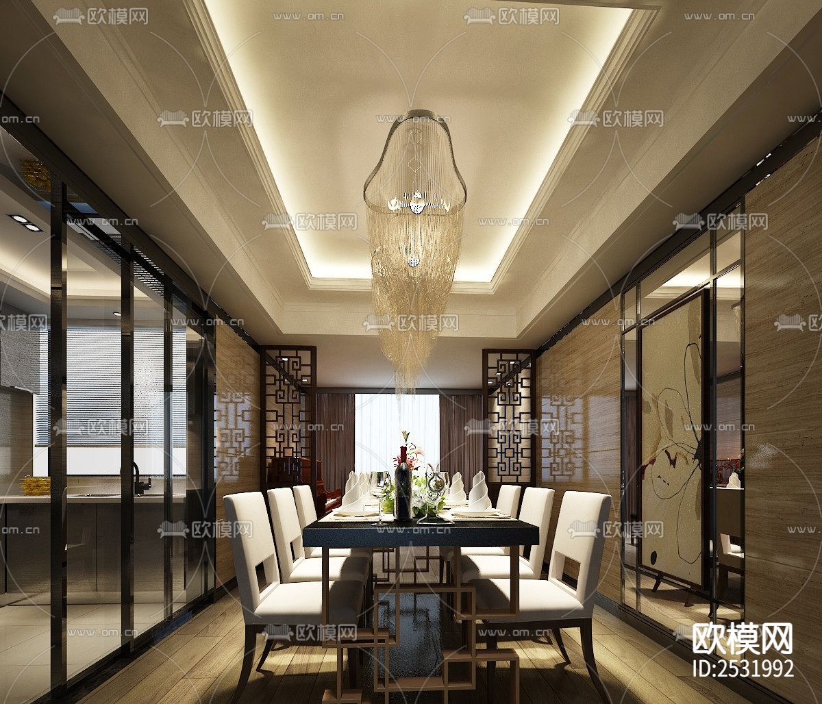 现代大平层豪宅样板间cad施工图下载（渲染图1）