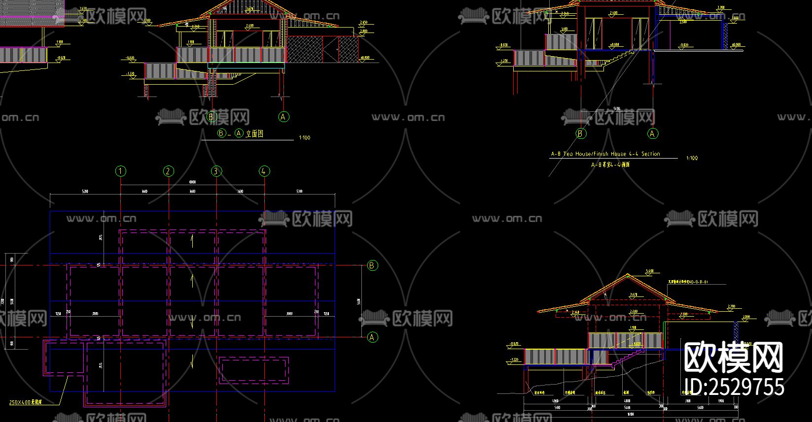 渡假村茶室CAD施工图下载（渲染图3）