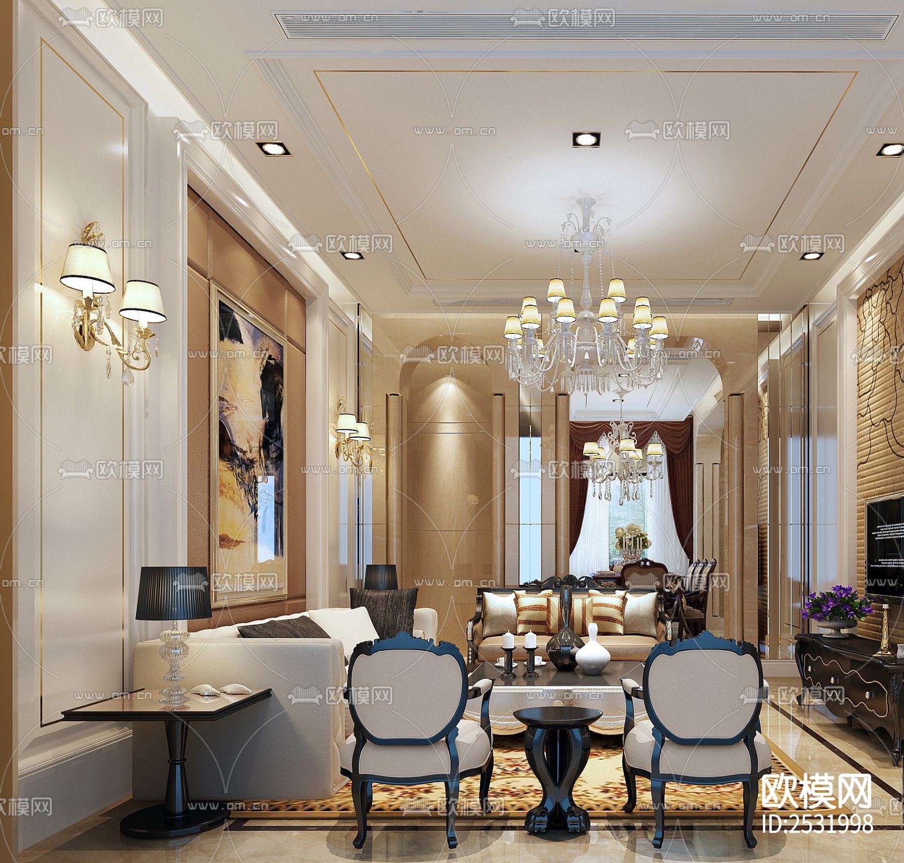 现代大平层豪宅样板间cad施工图下载（渲染图3）