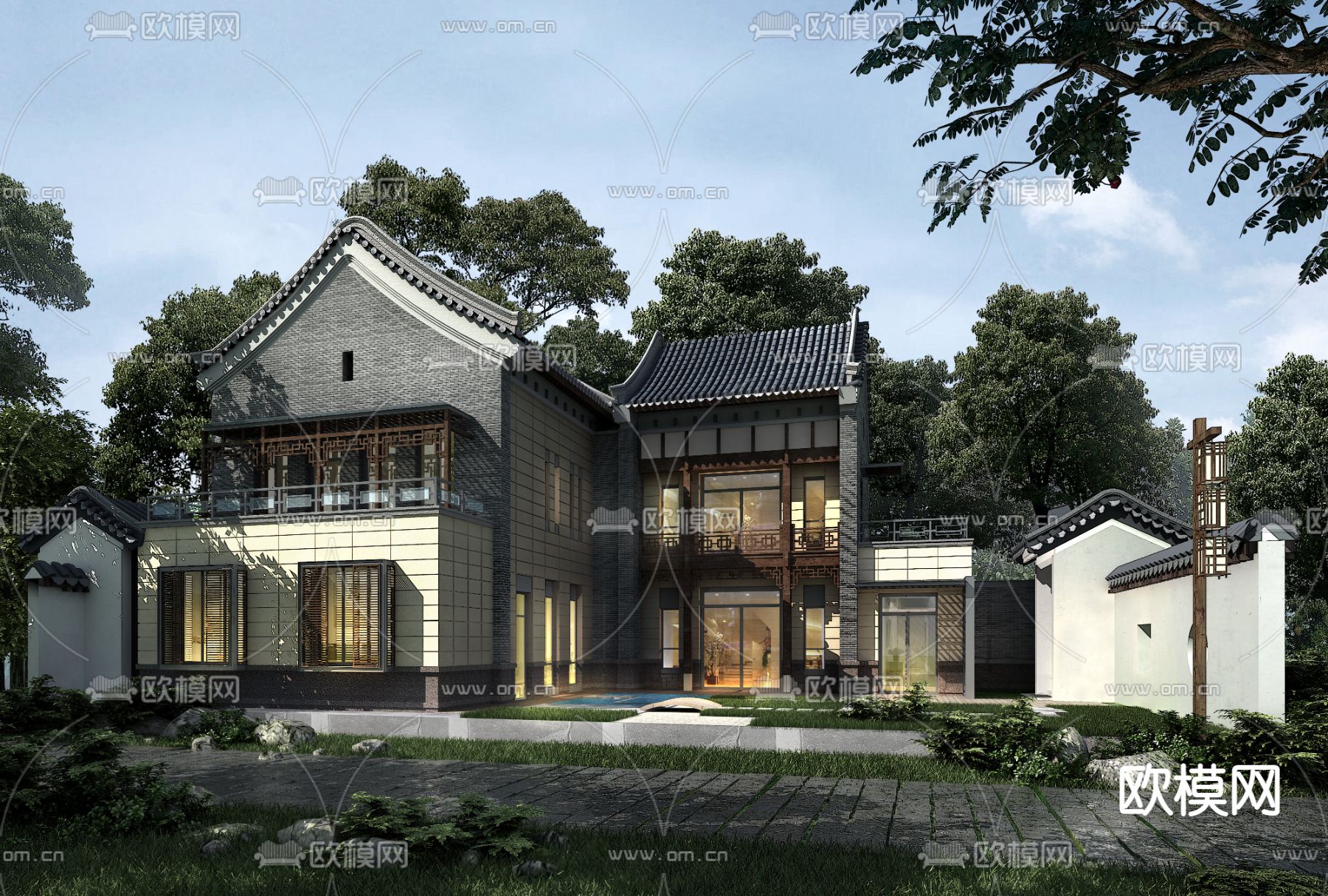 中式别墅外观3d模型