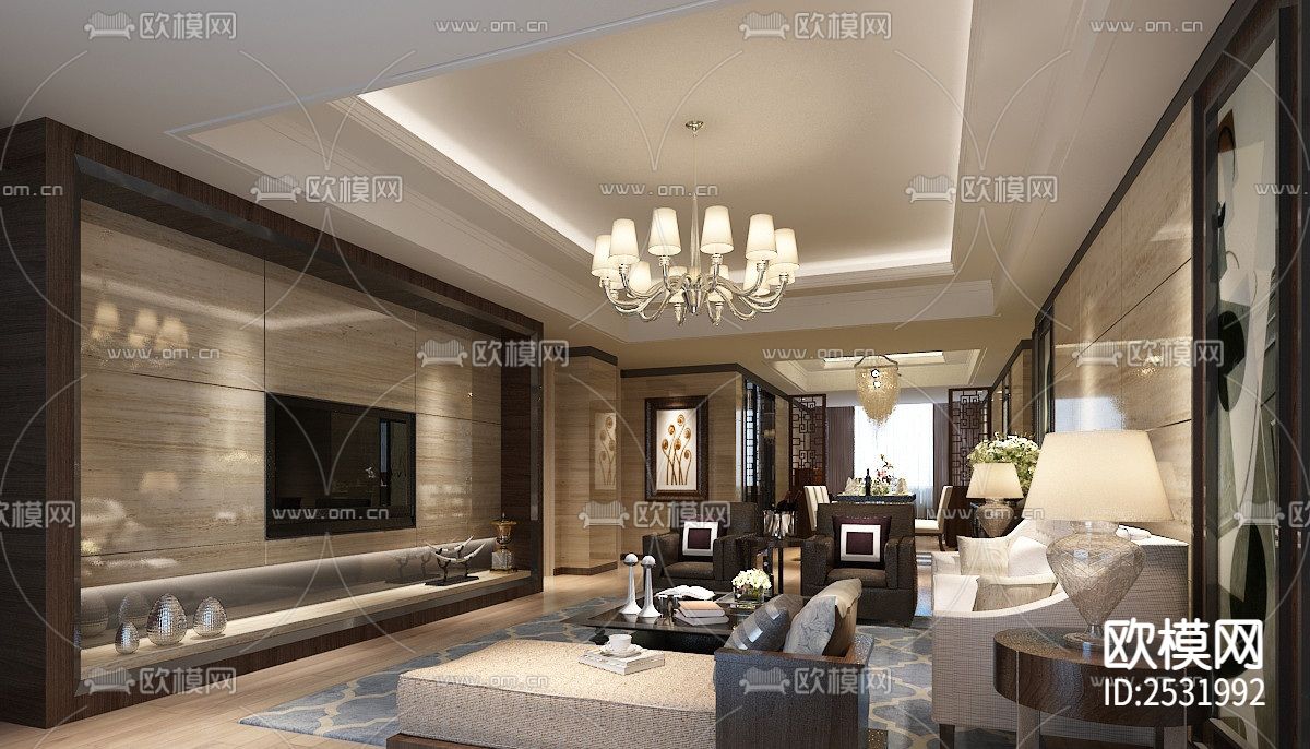 现代大平层豪宅样板间cad施工图下载（渲染图5）