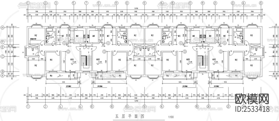 建筑住宅平面CAD施工图下载(渲染图1)