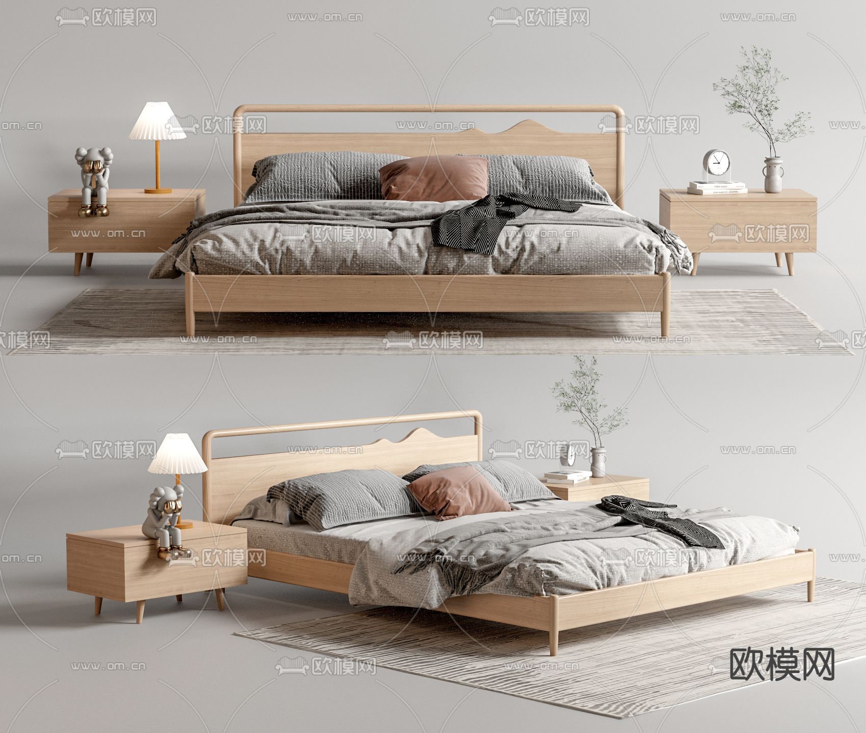 北欧双人床3d模型下载