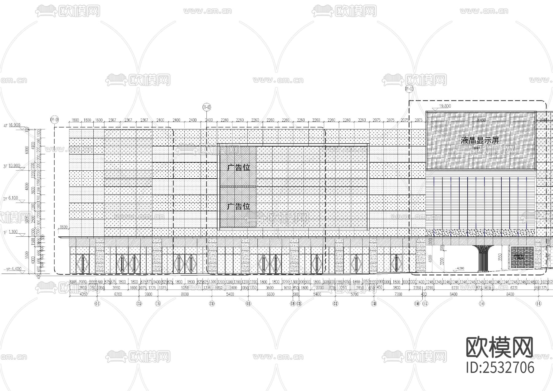 某商场购物公园玻璃幕墙工程CAD施工图下载（渲染图2）