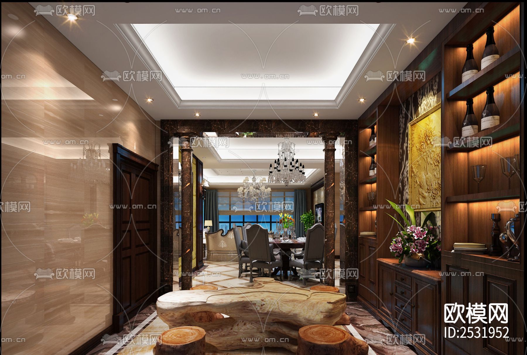 现代大平层豪宅样板间cad施工图-免费3dmax模型库-欧模网