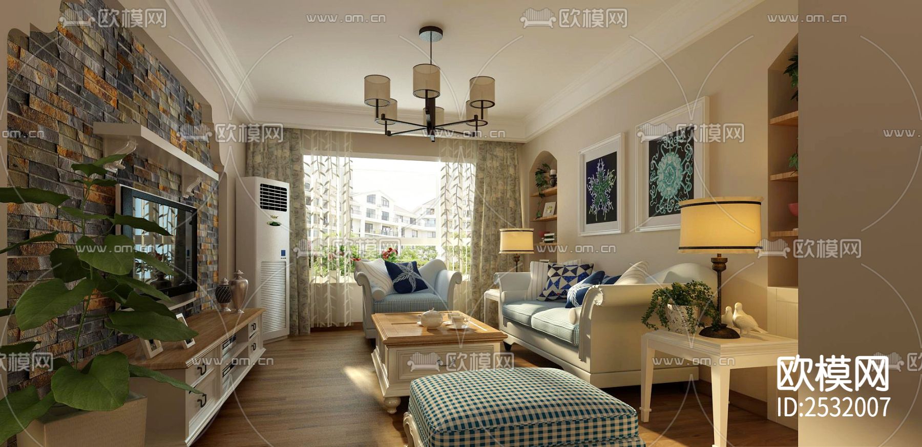 新中式大平层豪宅样板间cad施工图下载（渲染图3）