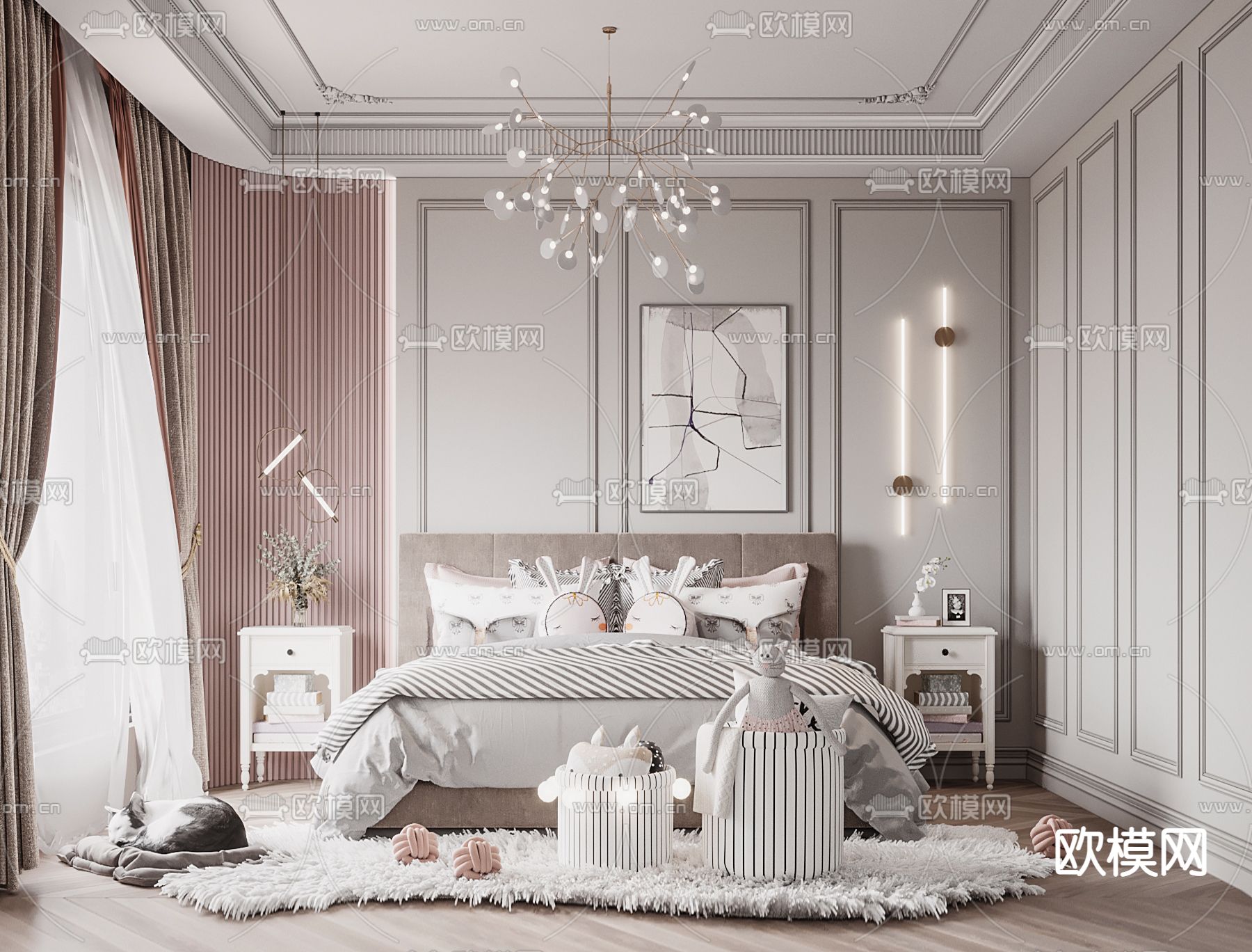 法式儿童房 女孩房 小孩房3d模型下载（渲染图1）