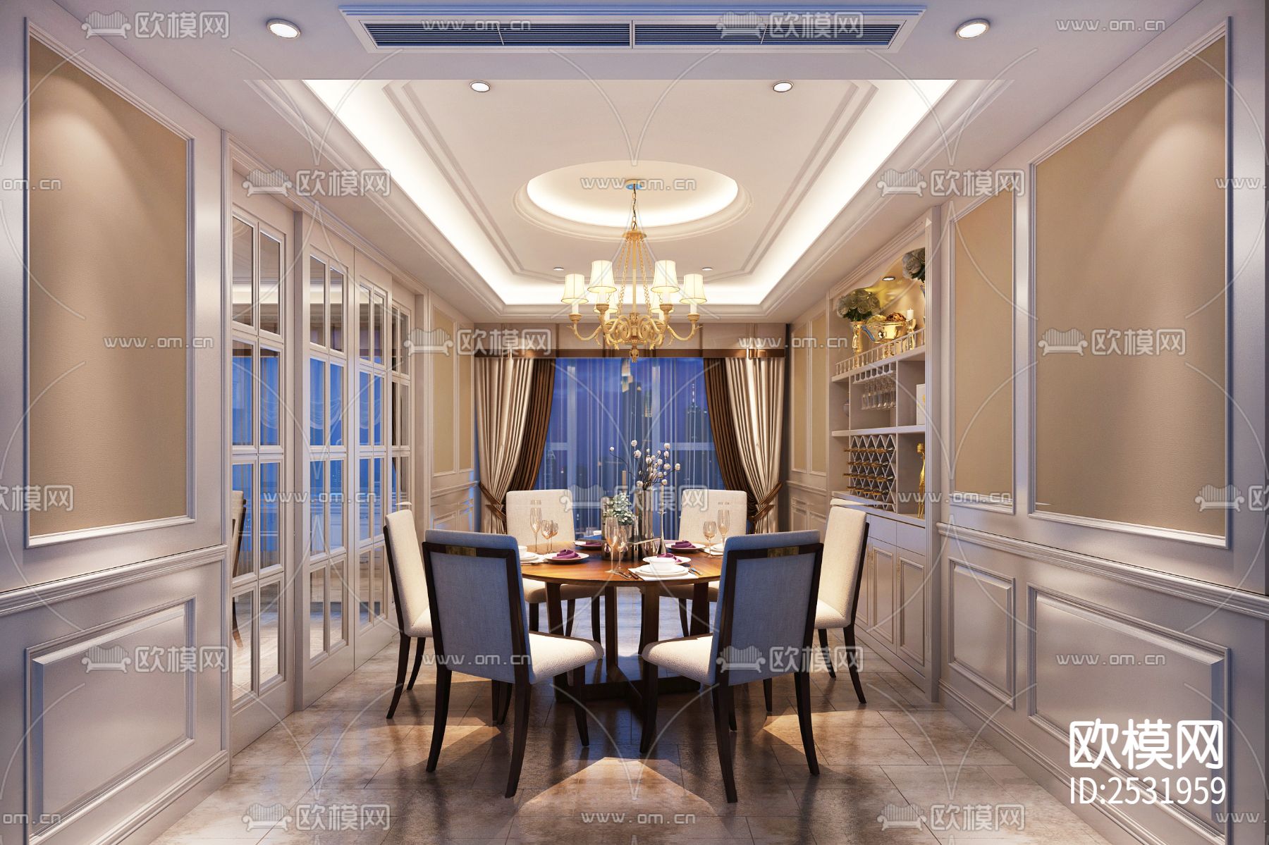 现代大平层豪宅样板间cad施工图下载（渲染图2）