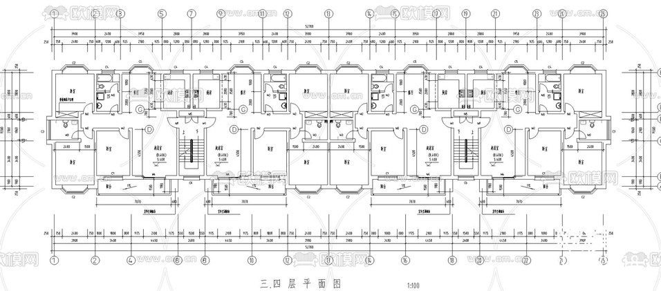 建筑住宅平面CAD施工图下载(渲染图2)