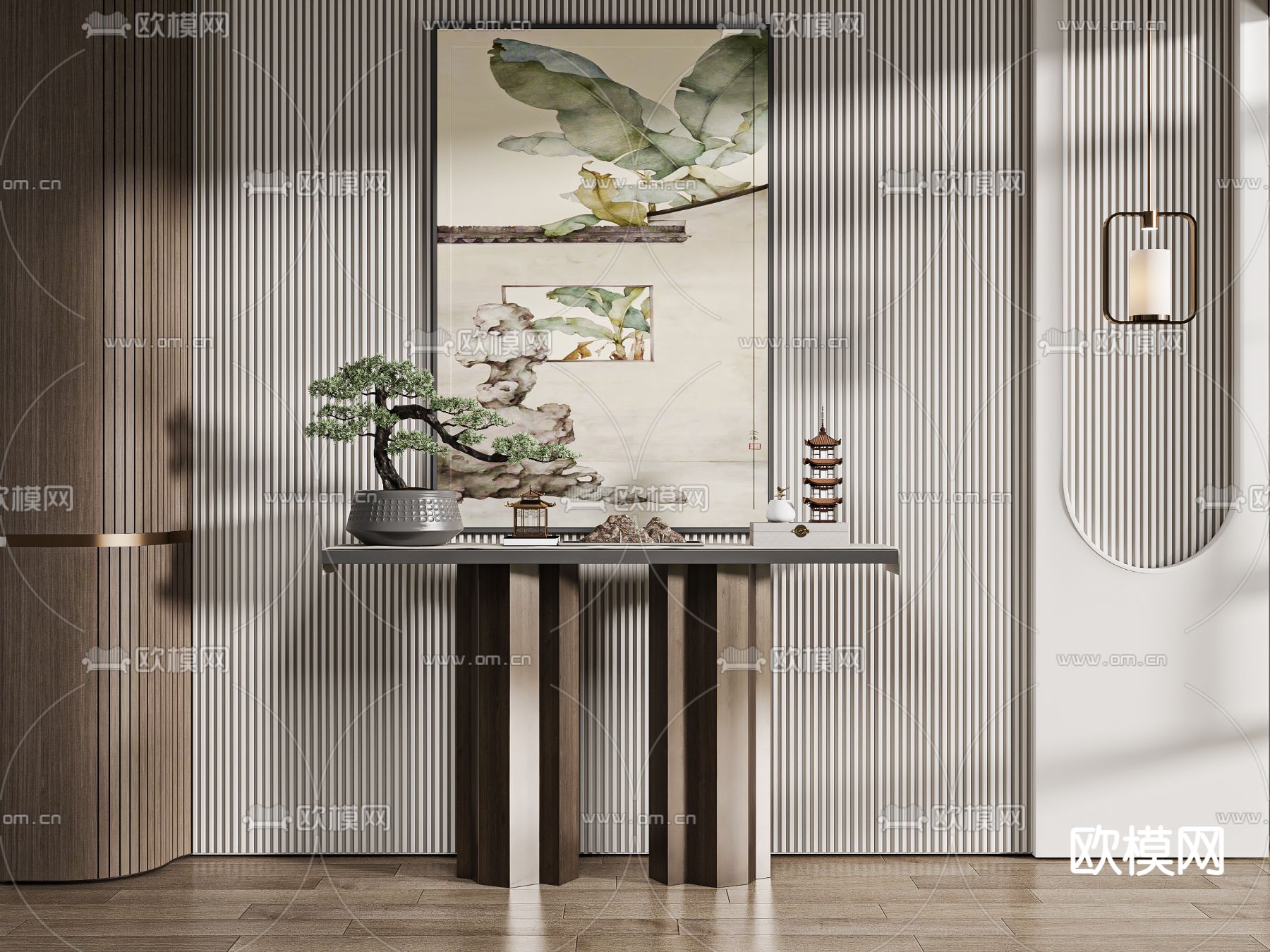 新中式端景台 条案3d模型下载