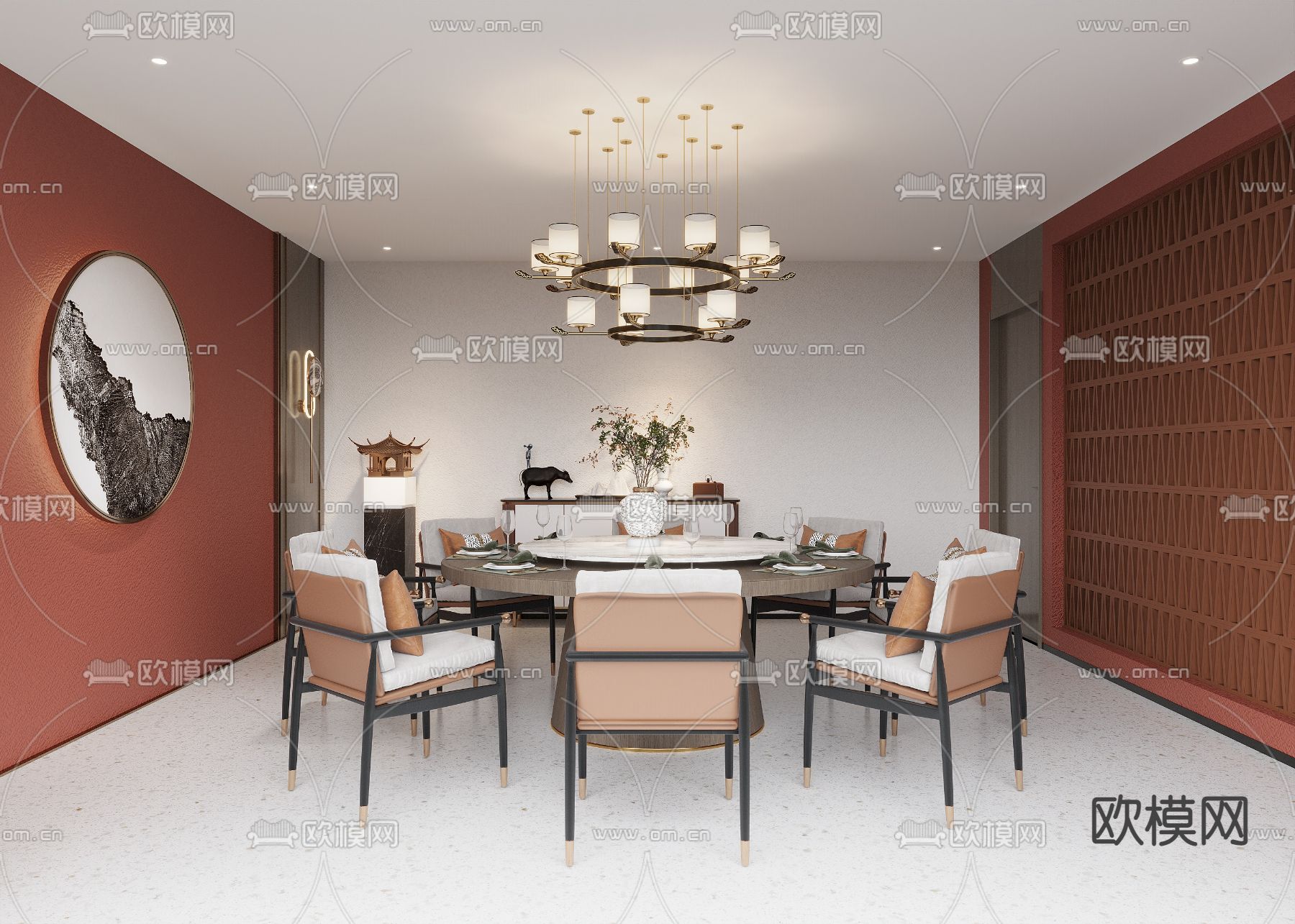 中餐厅包厢 包房 包间3d模型下载（渲染图1）