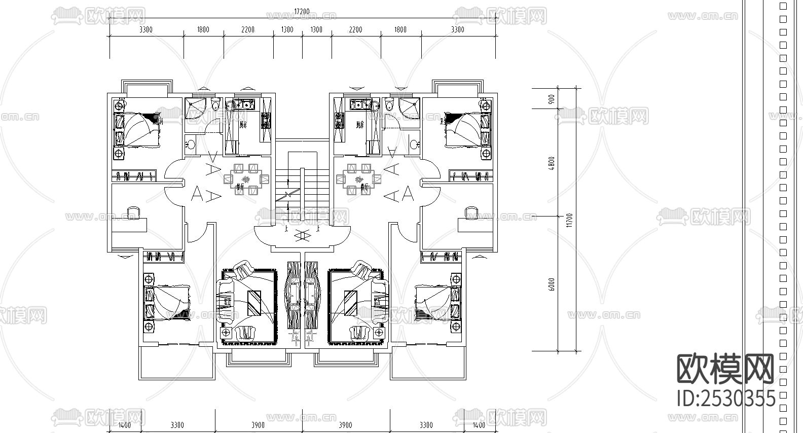 高佳苑小区户型CAD施工图下载（渲染图2）