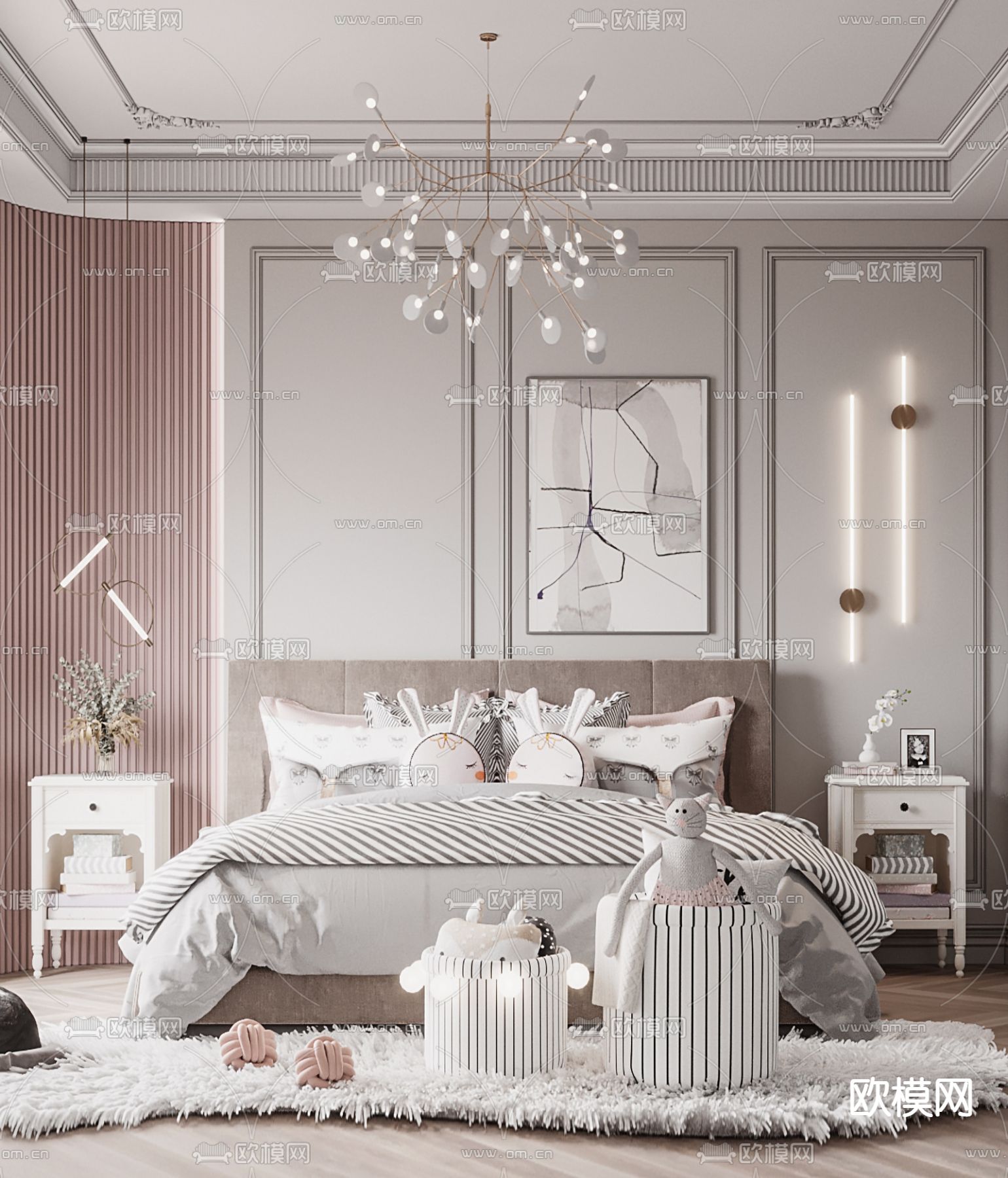 法式儿童房 女孩房 小孩房3d模型下载（渲染图2）