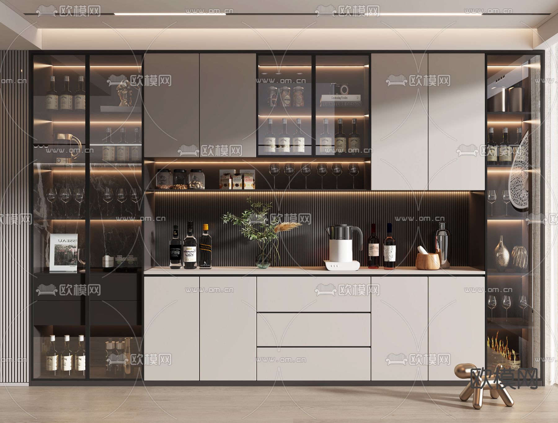 轻奢酒柜3d模型下载