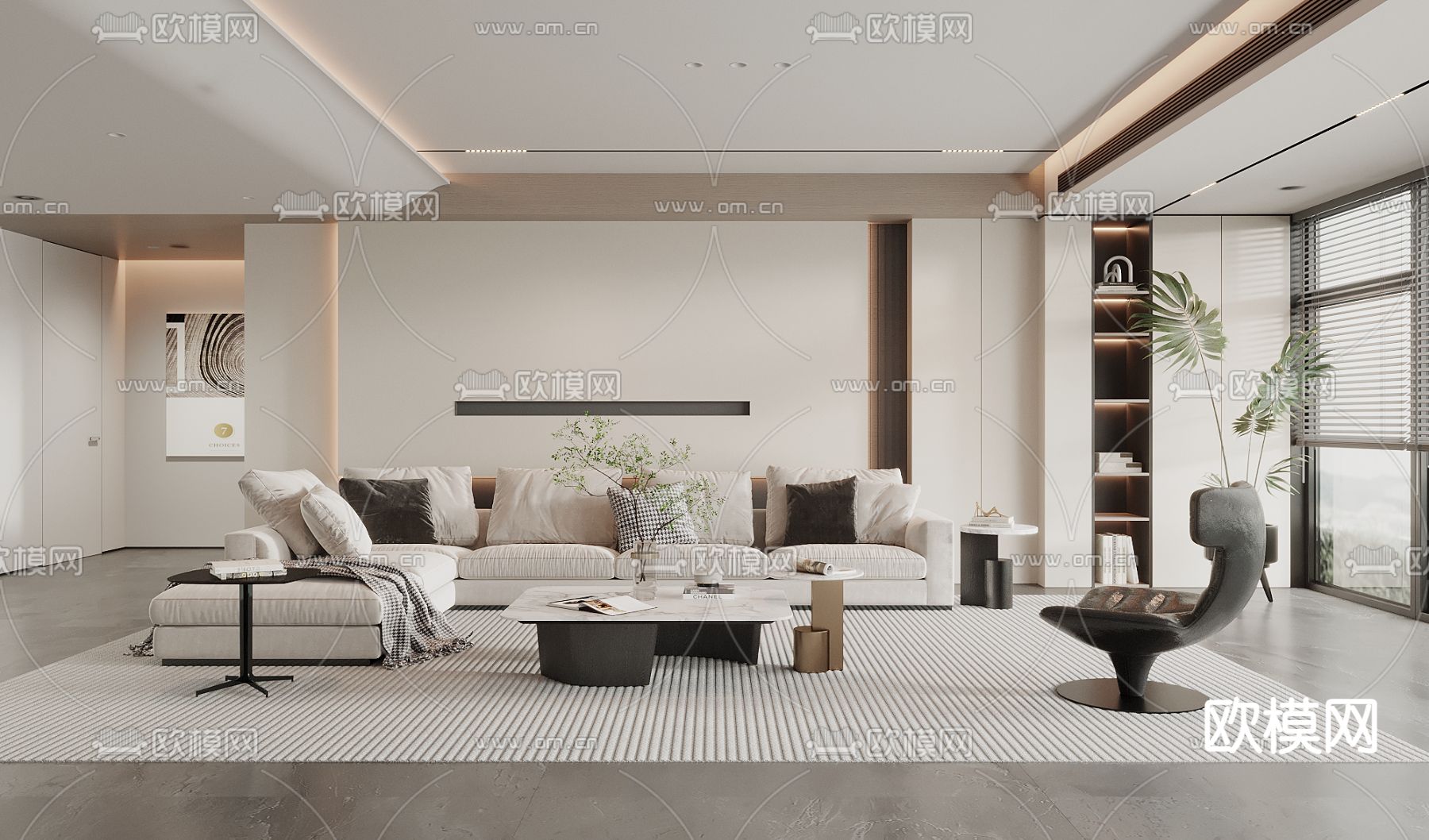 奶油风客厅3d模型下载