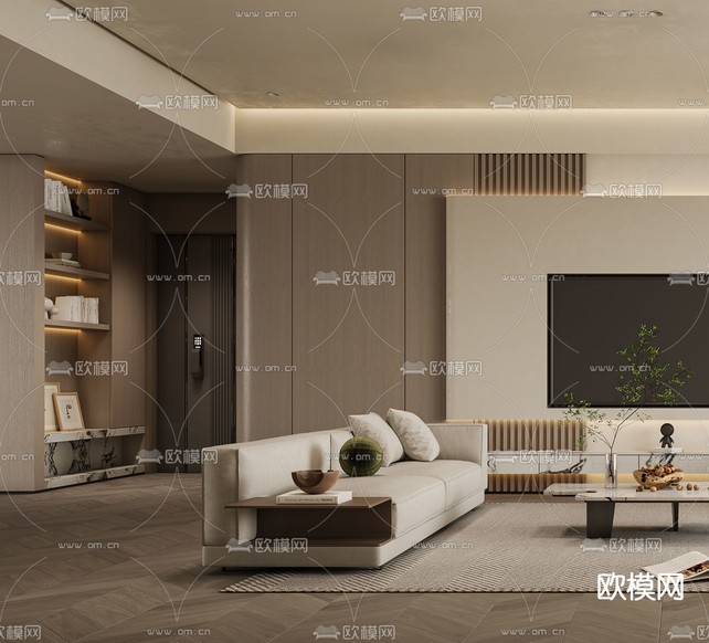 奶油风客厅3d模型下载(渲染图2)