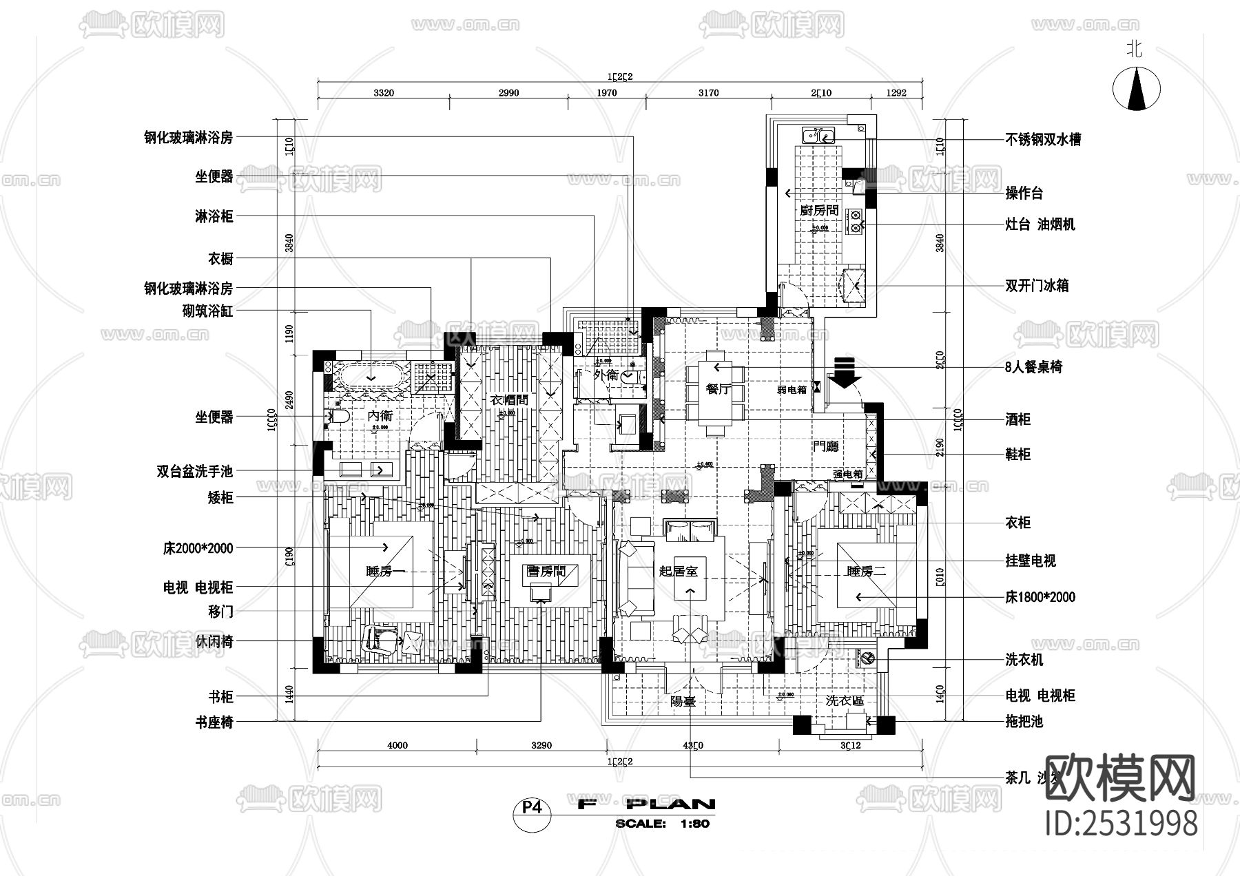 现代大平层豪宅样板间cad施工图下载（渲染图5）
