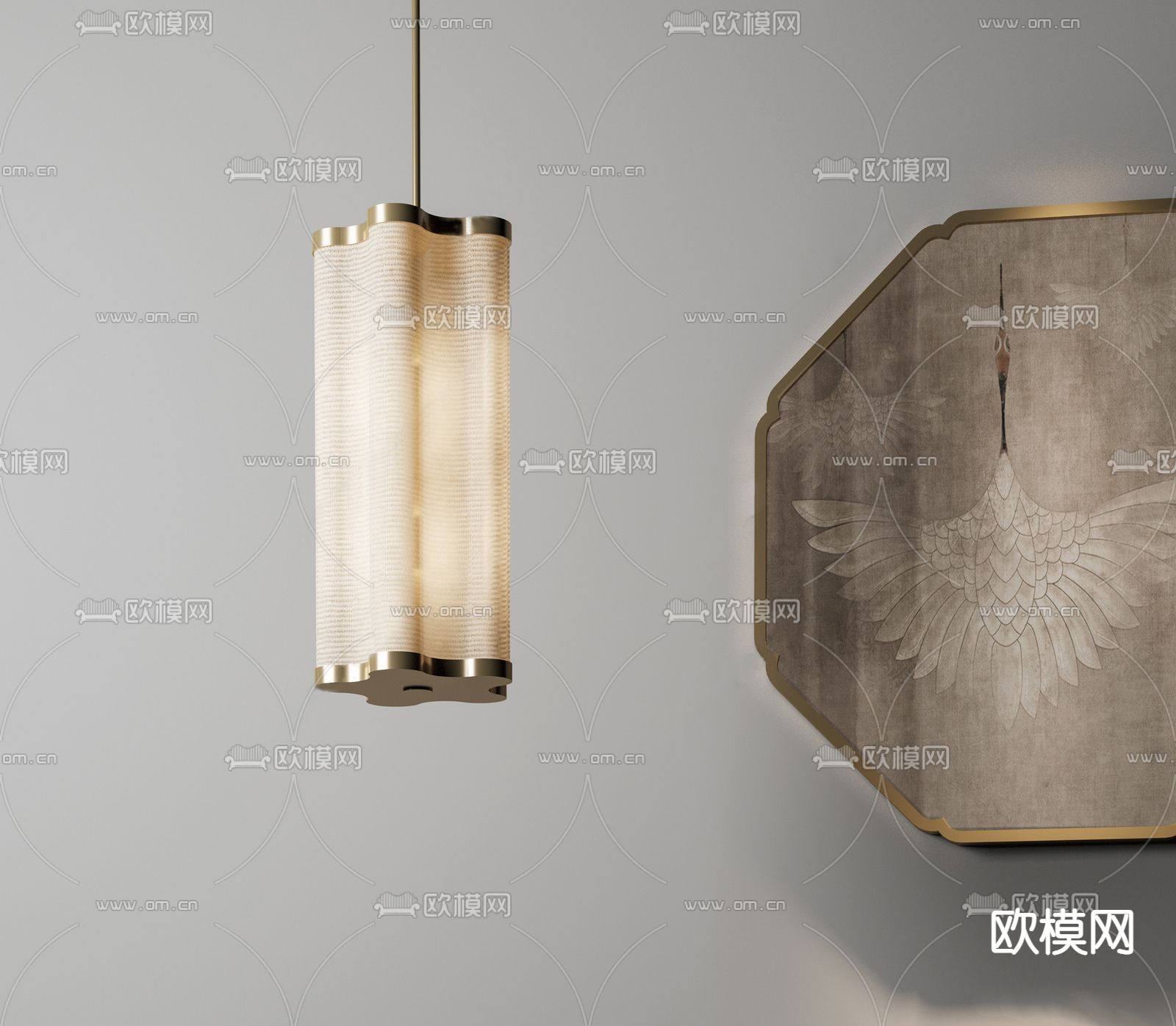新中式金属吊灯3d模型下载_ID13036050_3dmax免费模型-欧模网