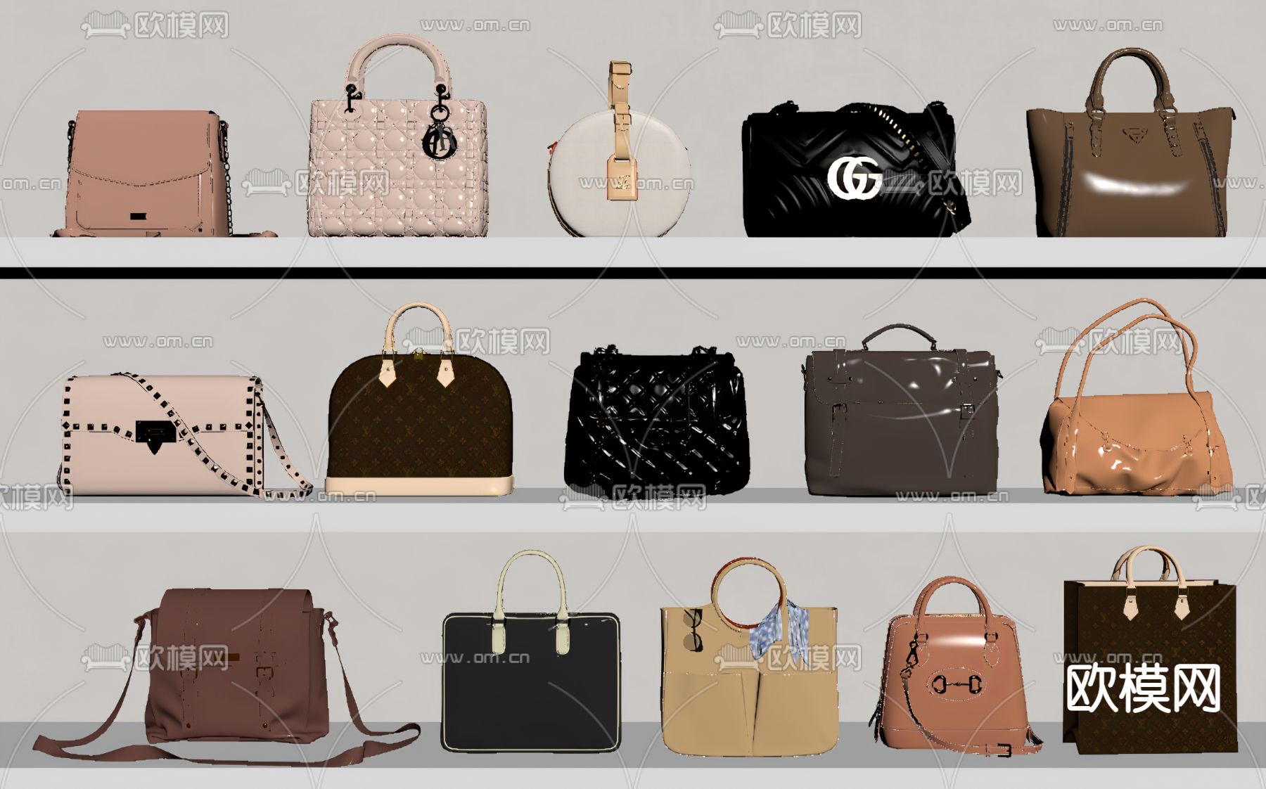 现代包包 手提包su模型下载（渲染图2）
