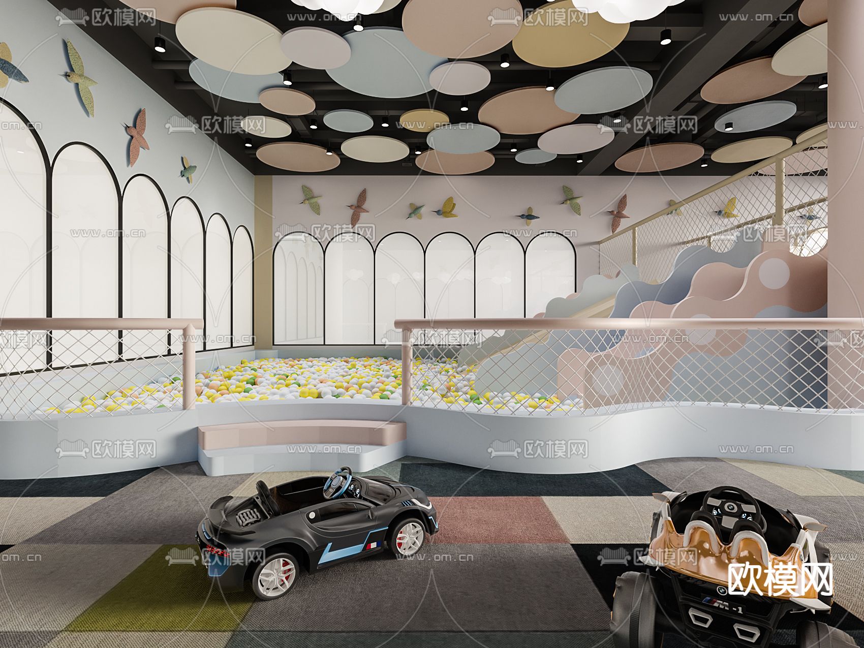 室内游乐场 滑梯池3d模型下载（渲染图1）