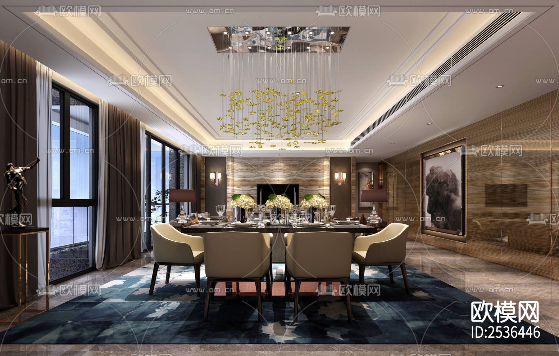 大平层豪宅样板间CAD施工图下载（渲染图3）