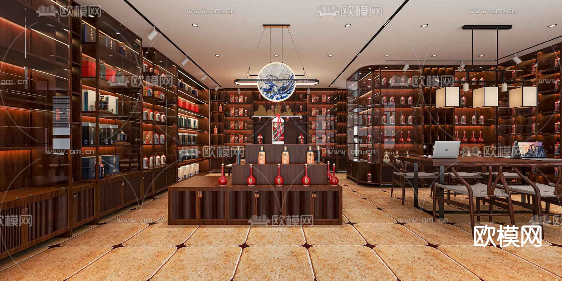 新中式烟酒店 酒展柜su模型下载