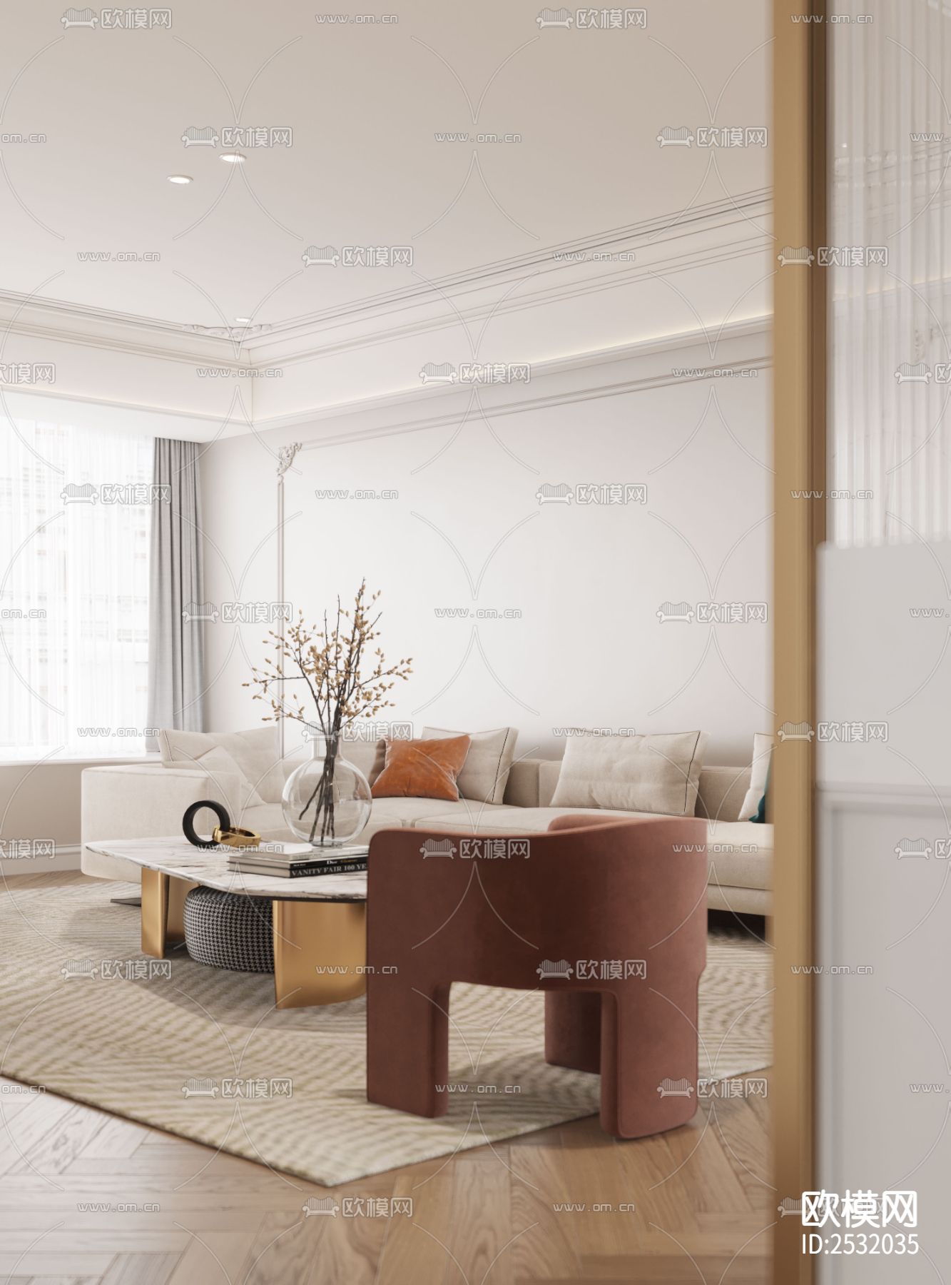 现代大平层豪宅样板间cad施工图下载（渲染图1）