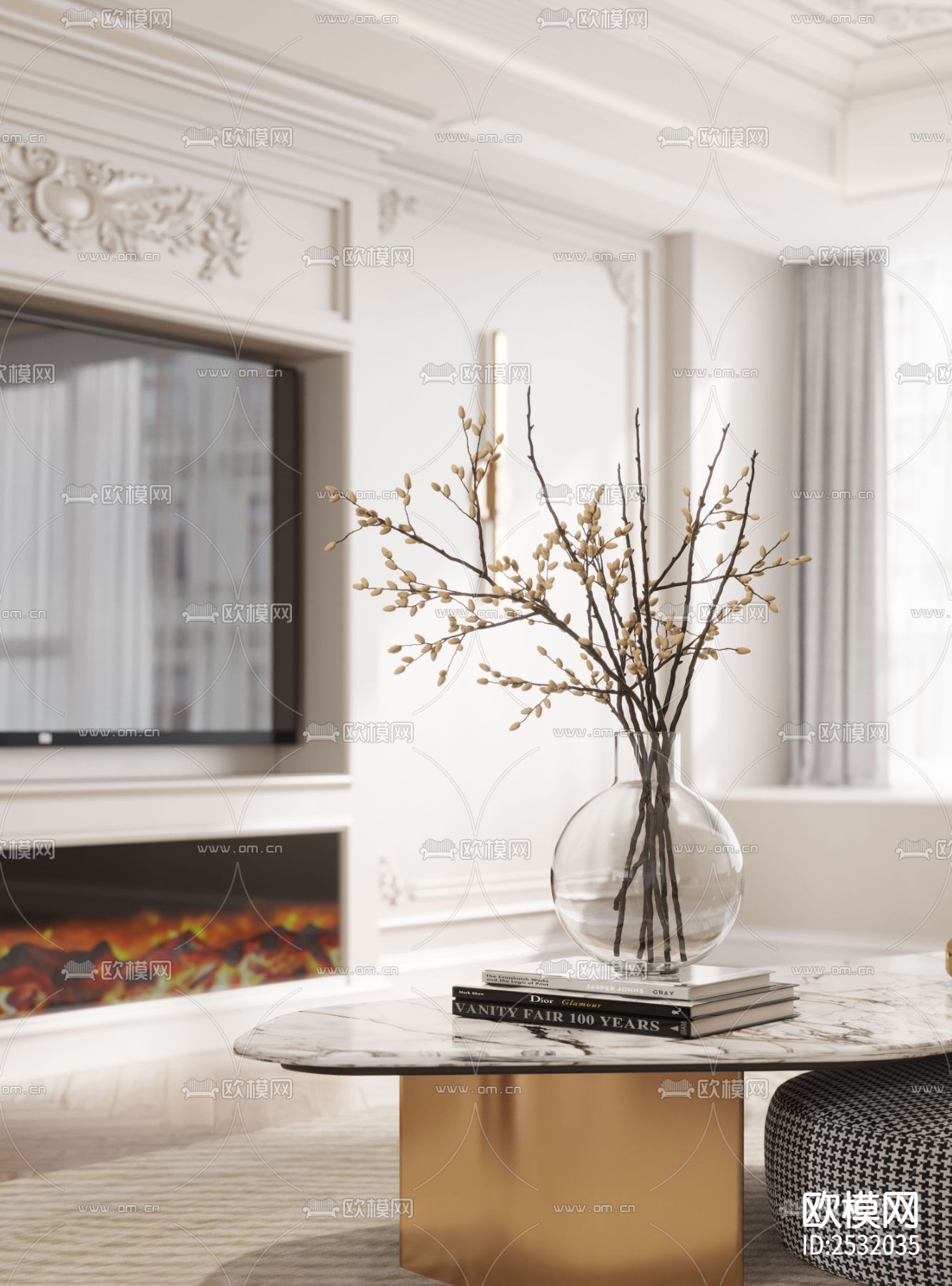 现代大平层豪宅样板间cad施工图下载（渲染图2）