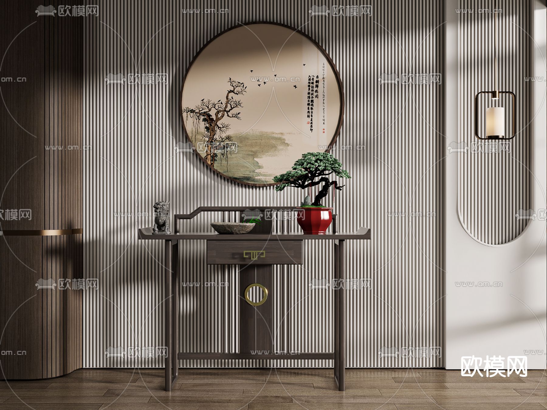 新中式端景台 条案3d模型下载