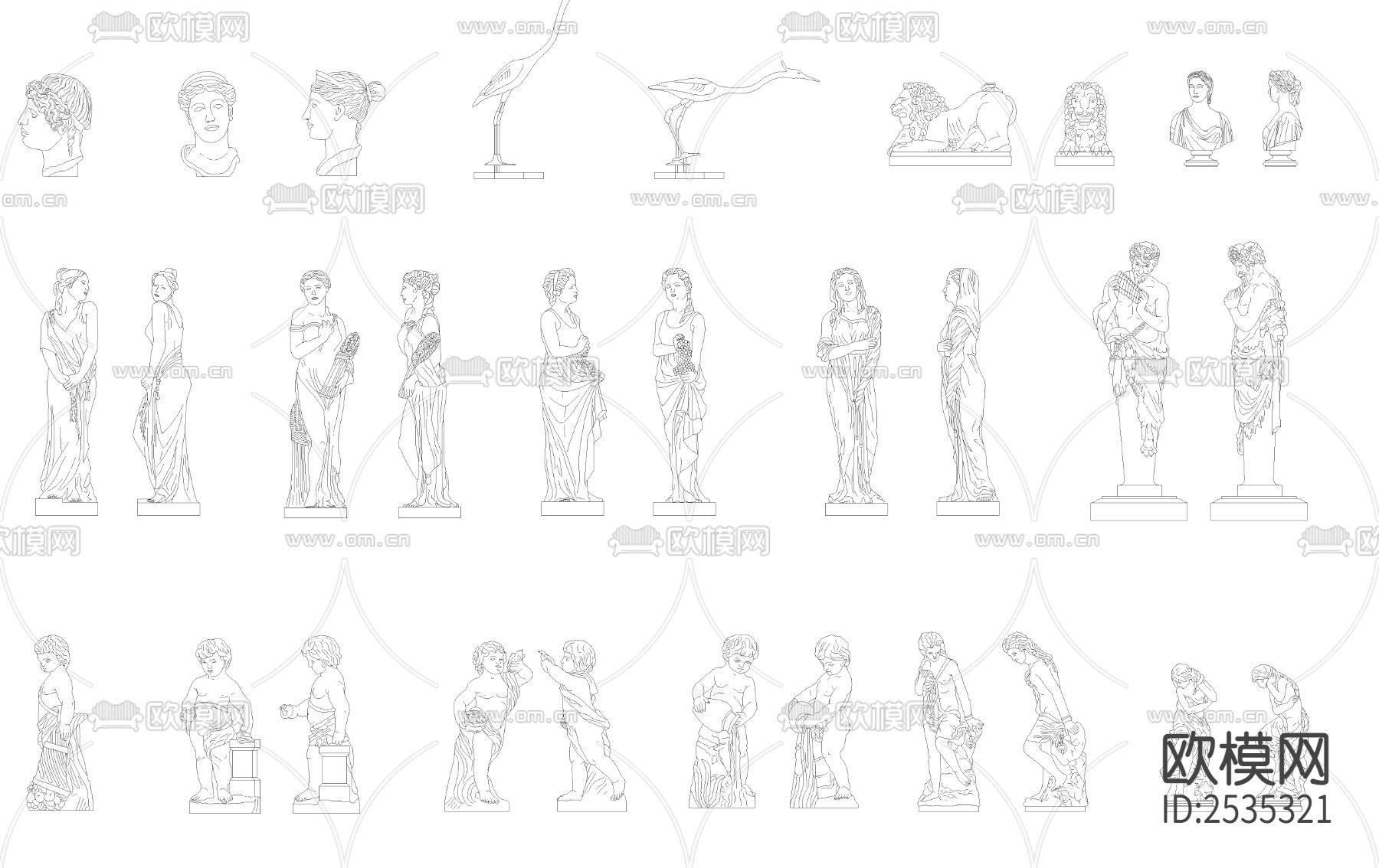 各种雕塑CAD图库下载（渲染图2）