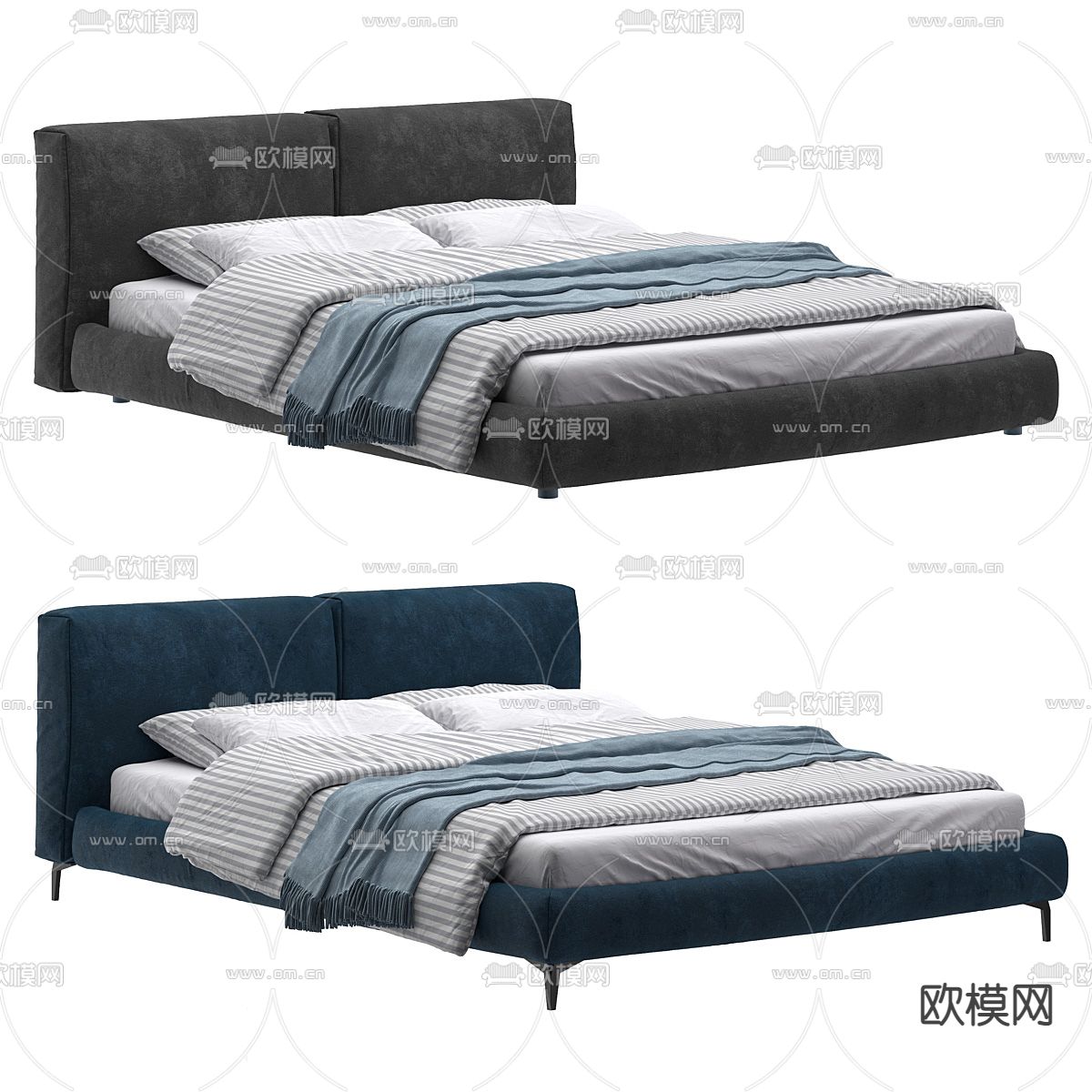 现代双人床su模型下载（渲染图1）