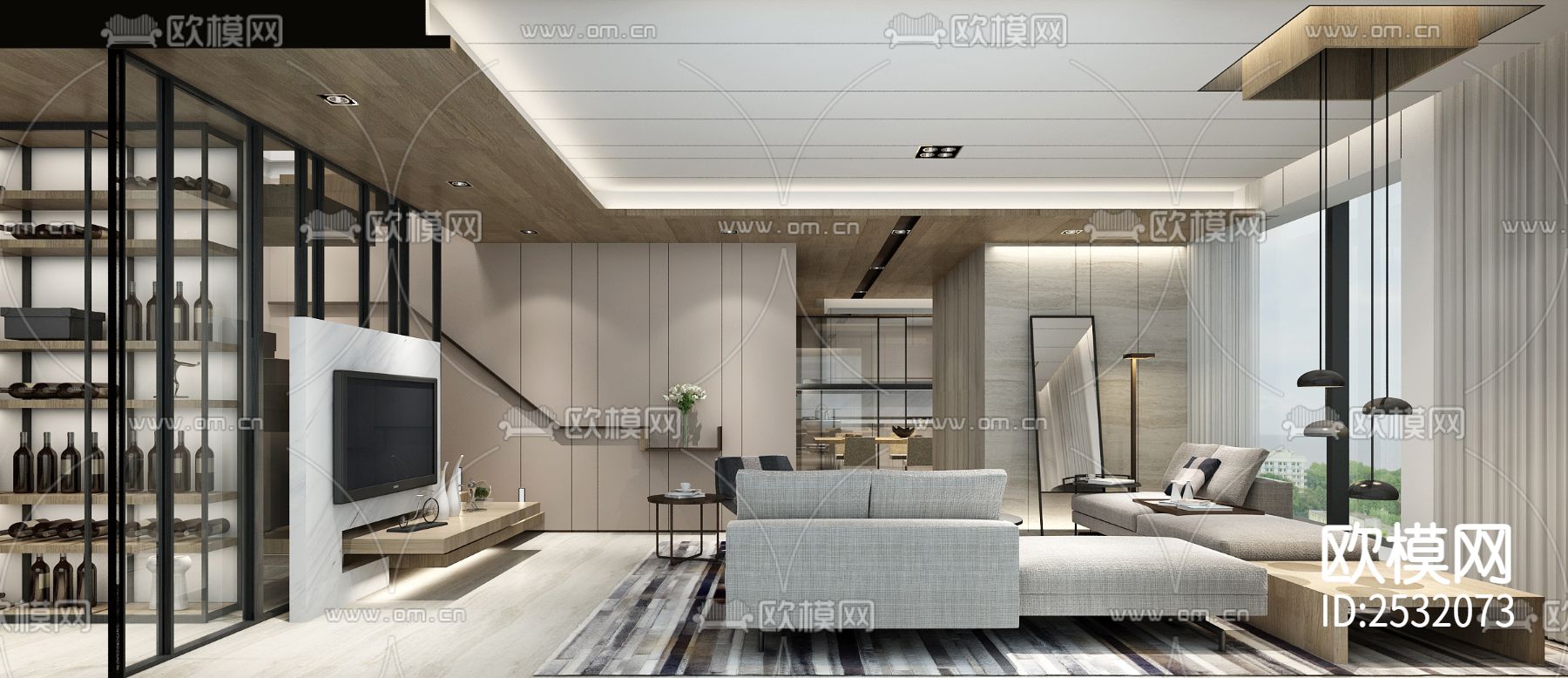 大平层豪宅样板间CAD施工图下载（渲染图4）