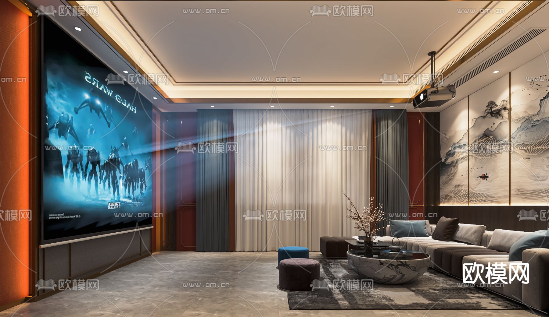 现代影音室 私人影院su模型下载