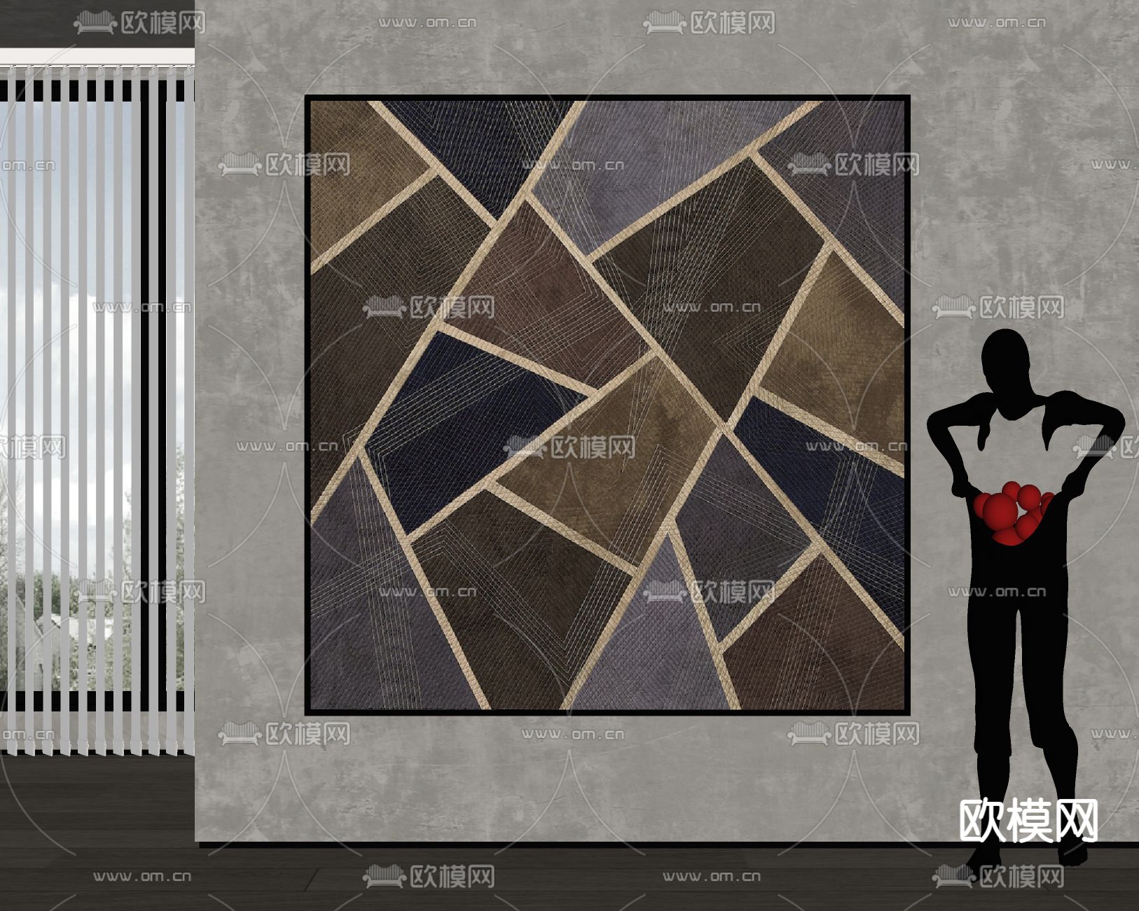 侘寂风装饰画su模型下载（渲染图2）