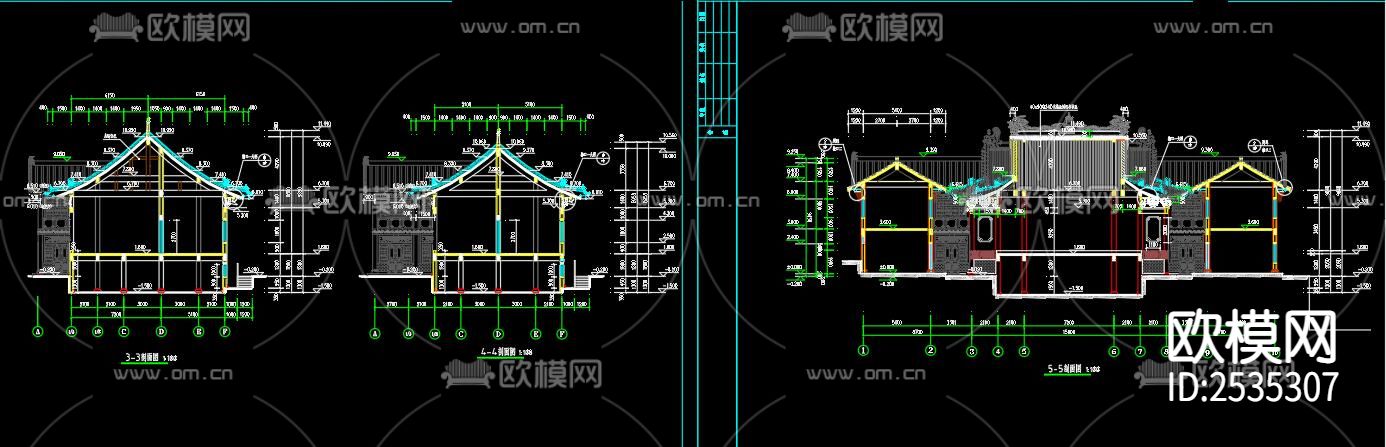 古戏台建筑CAD施工图下载（渲染图2）
