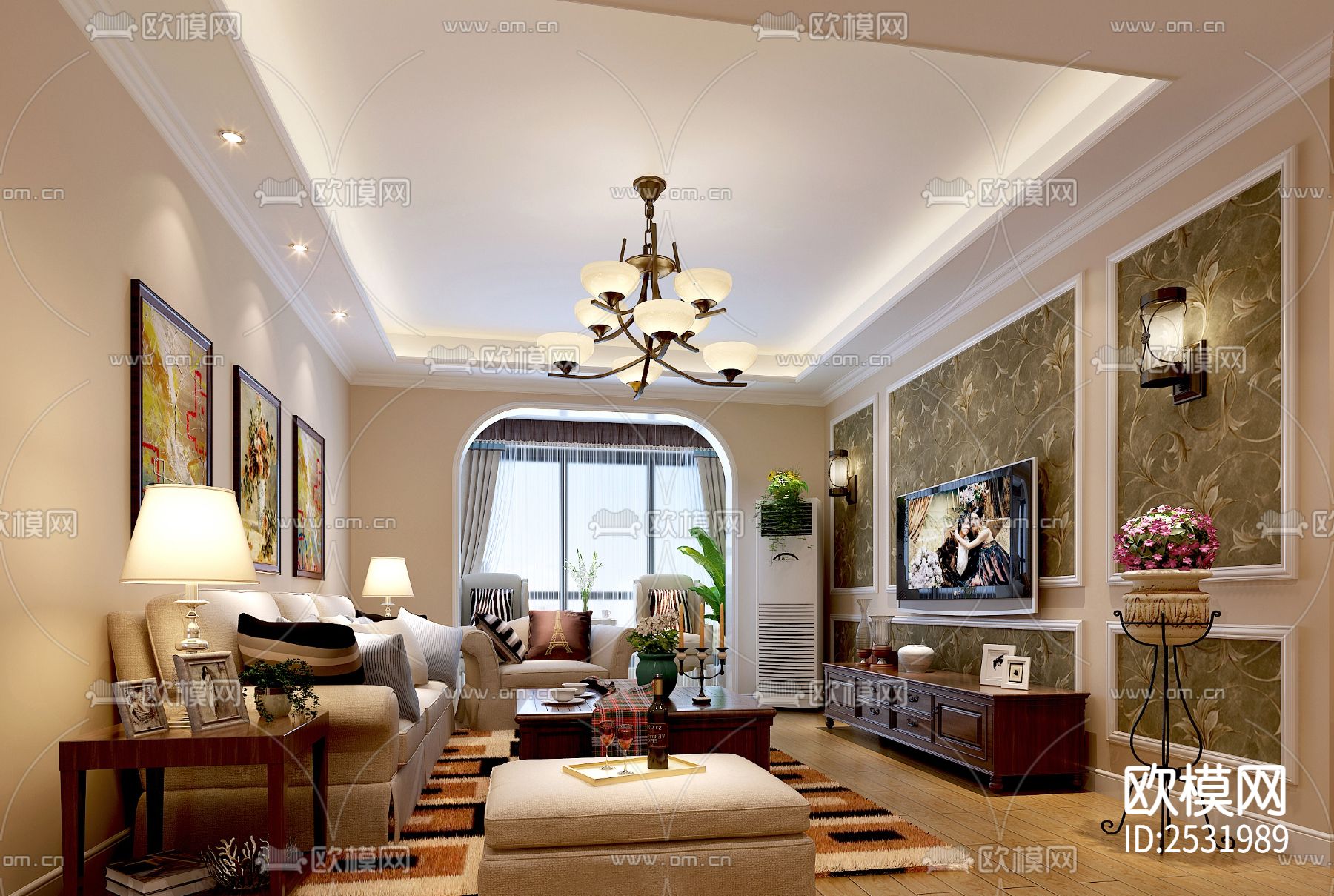 现代大平层豪宅样板间cad施工图下载（渲染图2）