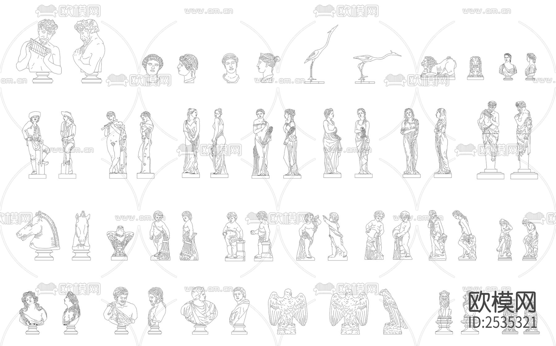 各种雕塑CAD图库下载（渲染图1）