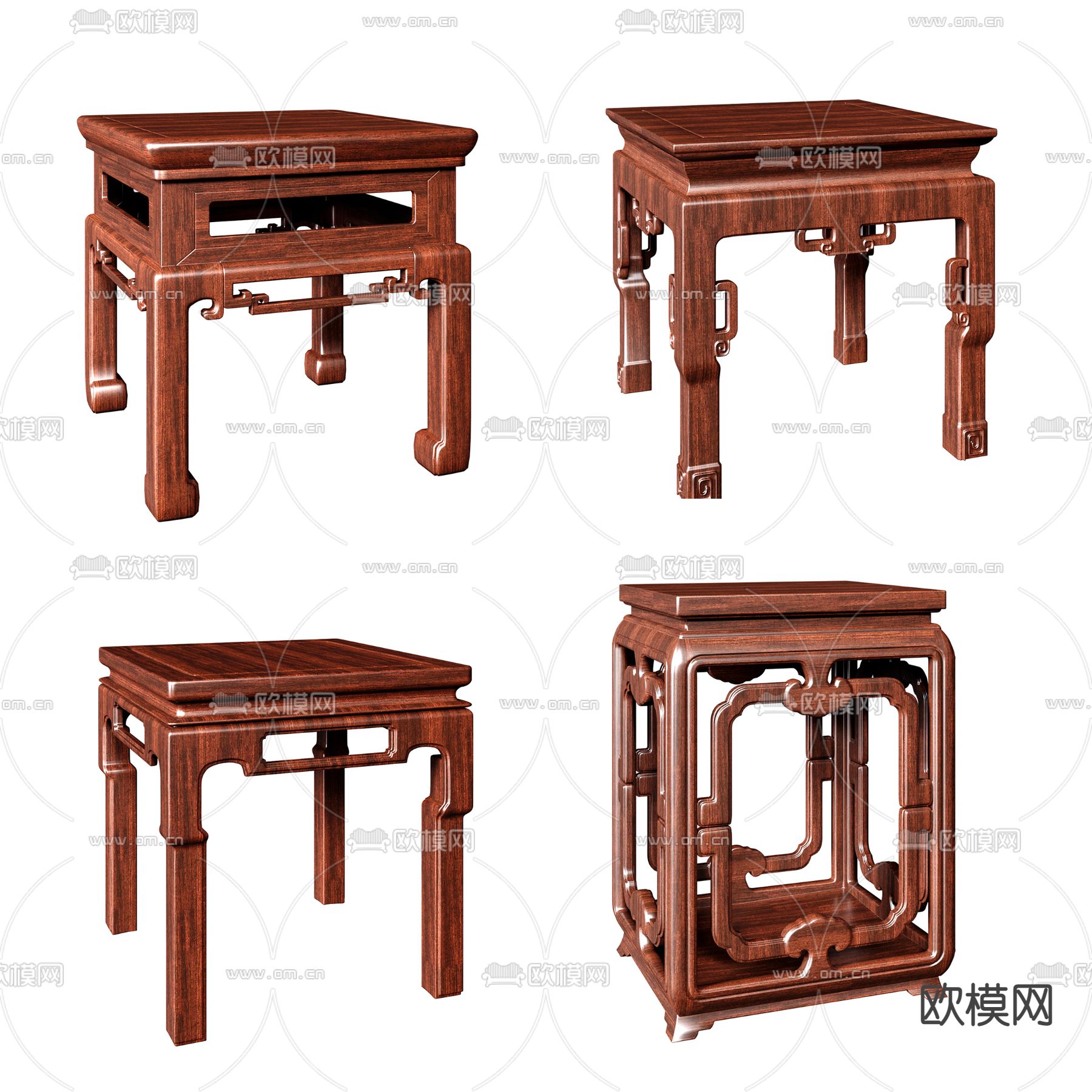 中式凳子 矮凳3d模型下载（渲染图1）