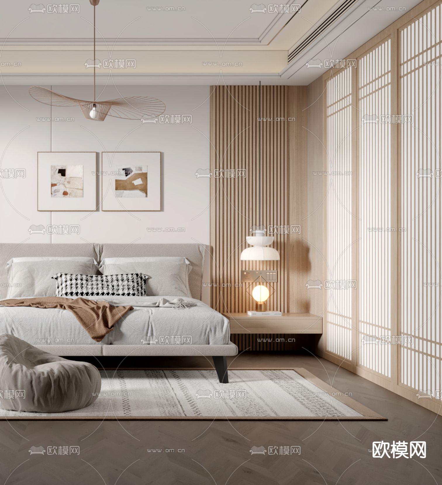 日式卧室 主人房3d模型下载（渲染图2）