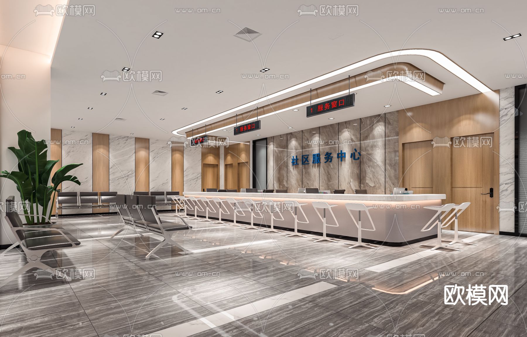 现代社区服务中心 办事大厅su模型下载_ID13044693_sketchup模型下载-欧模网